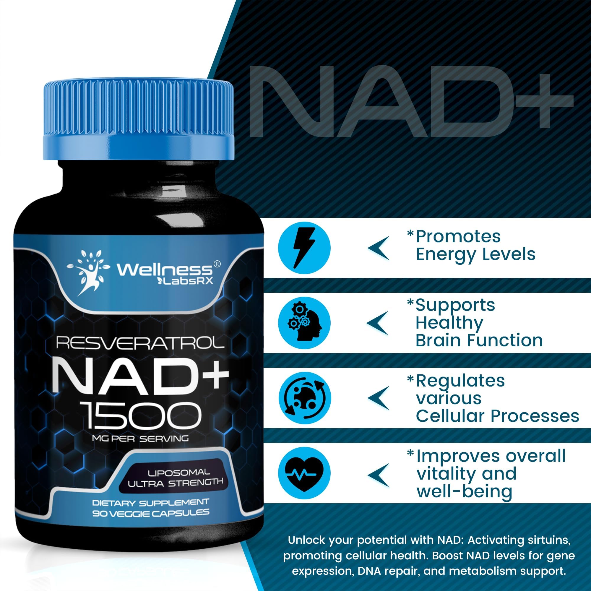 WELLNESS LABSRX Liposomal NAD 1500mg - cápsulas con resveratrol, bienestar general