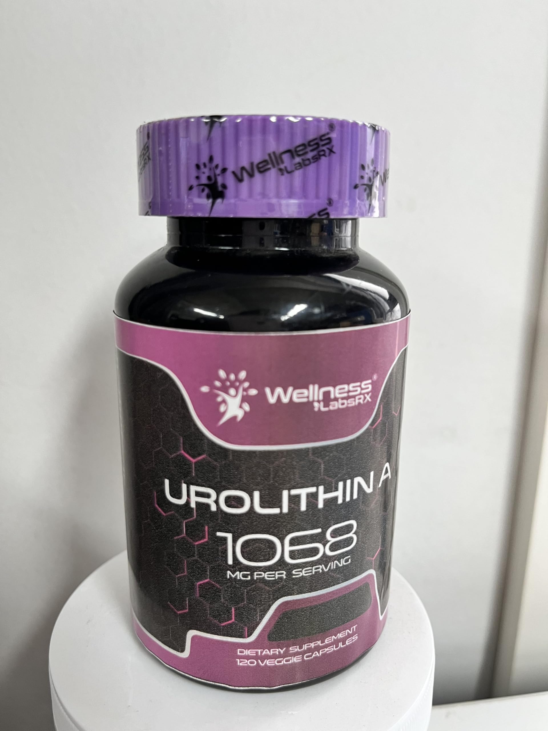 Frasco WELLNESS LABSRX Urolitina A liposomada para energía celular diaria.