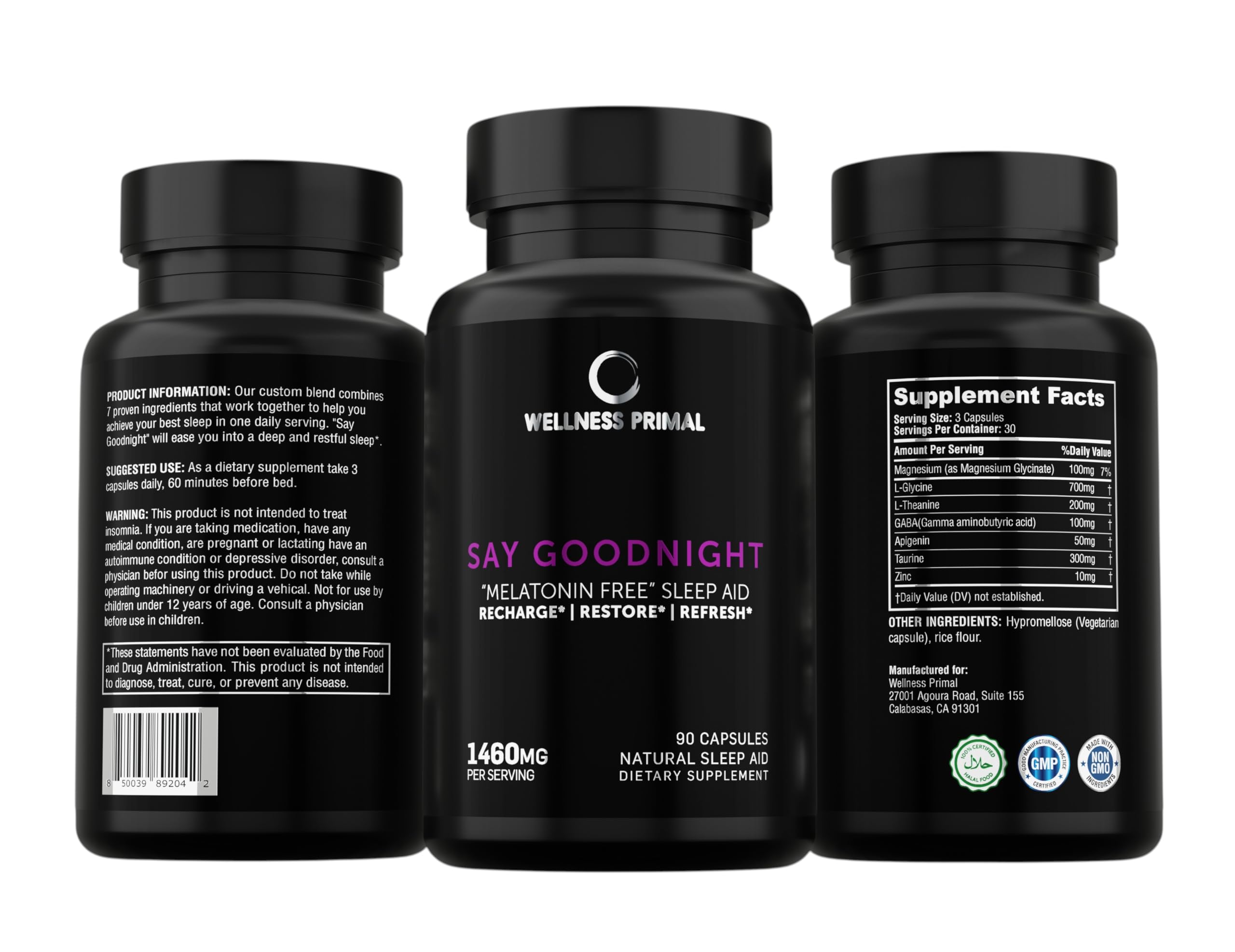 Wellness Primal cápsulas GABA, promueve mente calmada para dormir mejor