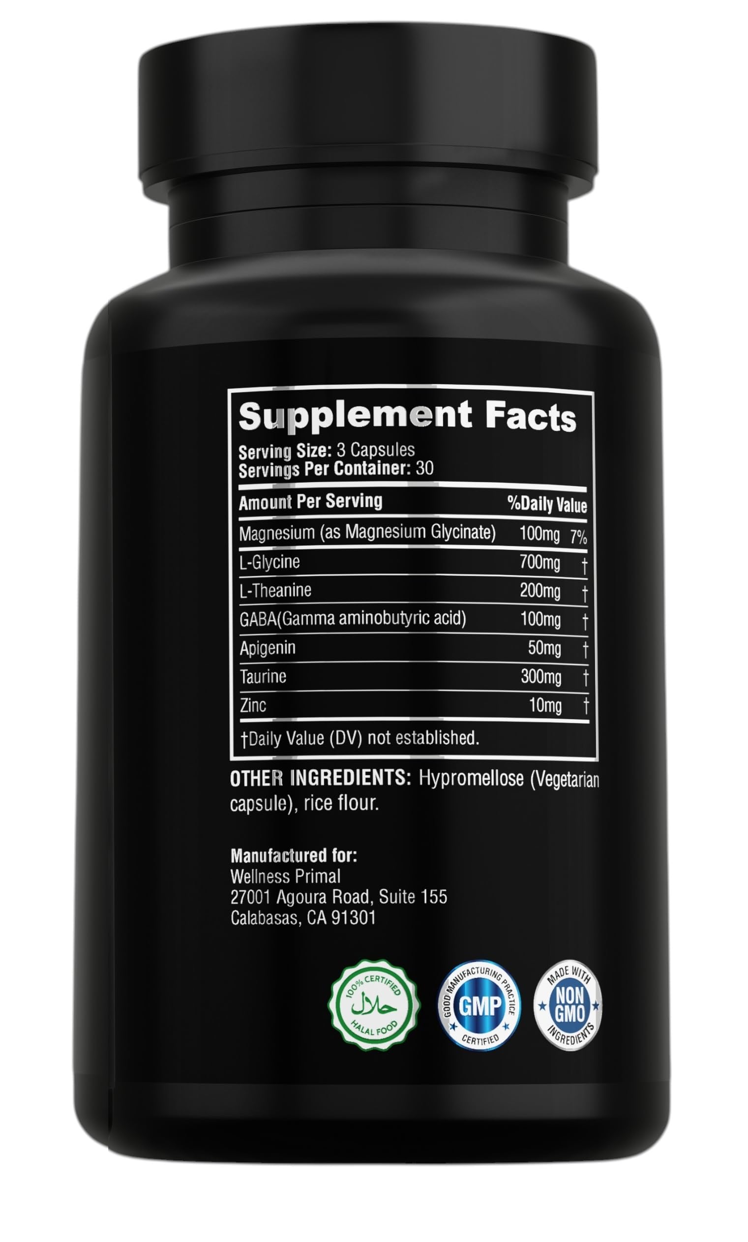 Wellness Primal cápsulas magnesio glicinato, ayuda a la relajación muscular nocturna