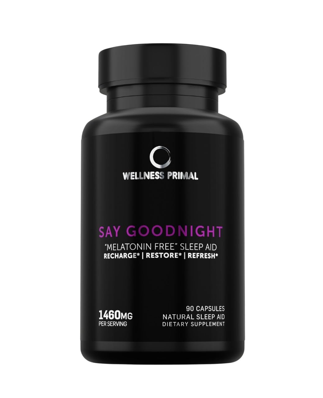 Wellness Primal sin melatonina, botella con cápsulas para un sueño sereno
