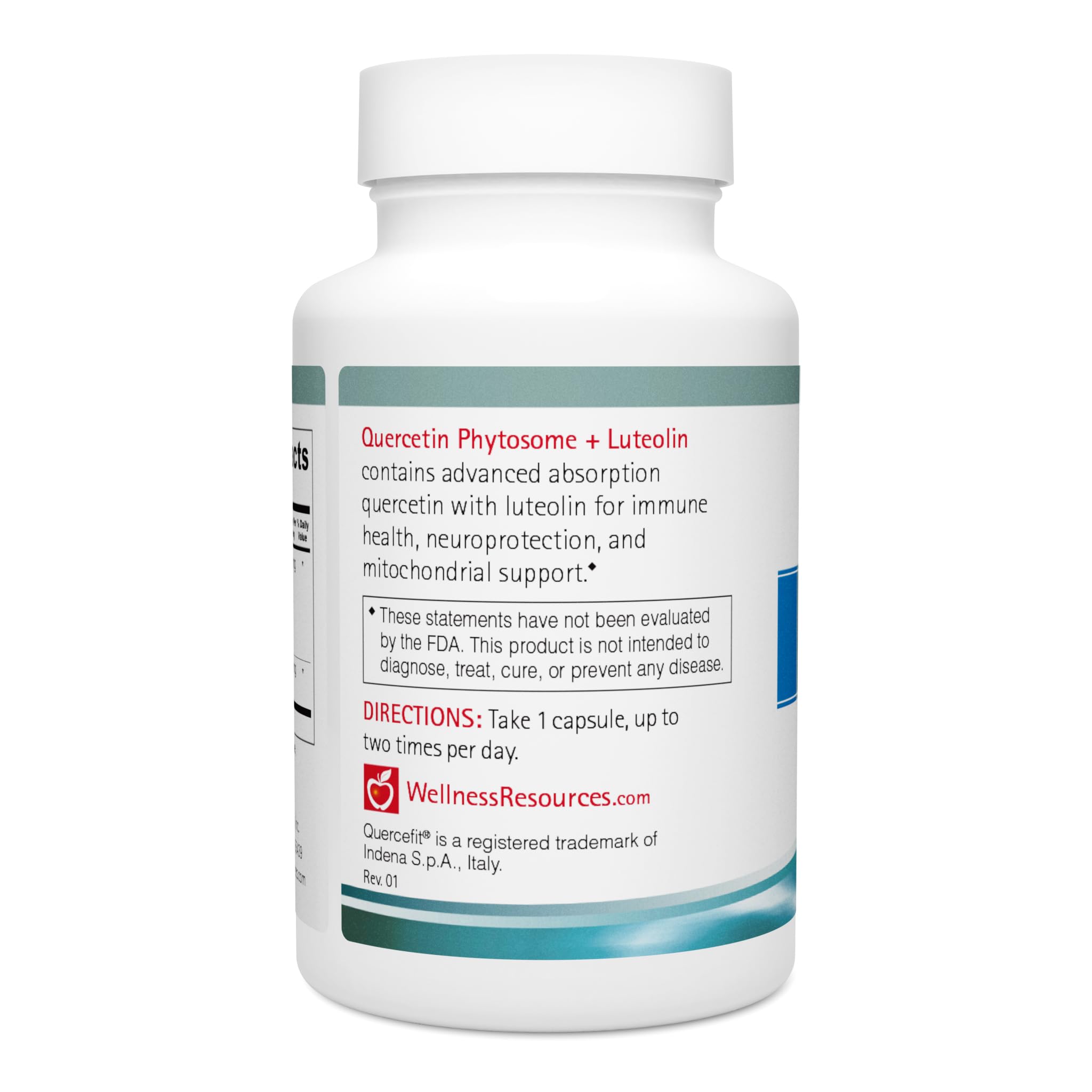 Wellness Resources Quercetin Phytosome 250 mg en etiqueta con ingredientes clave