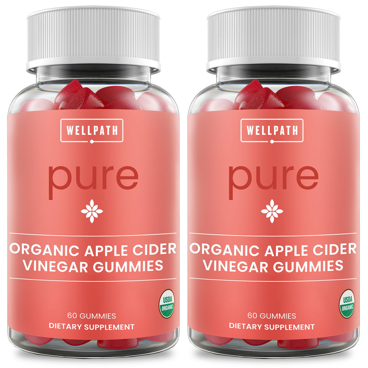 WellPath Pure ACV gomitas en botella para apoyo digestivo diario.