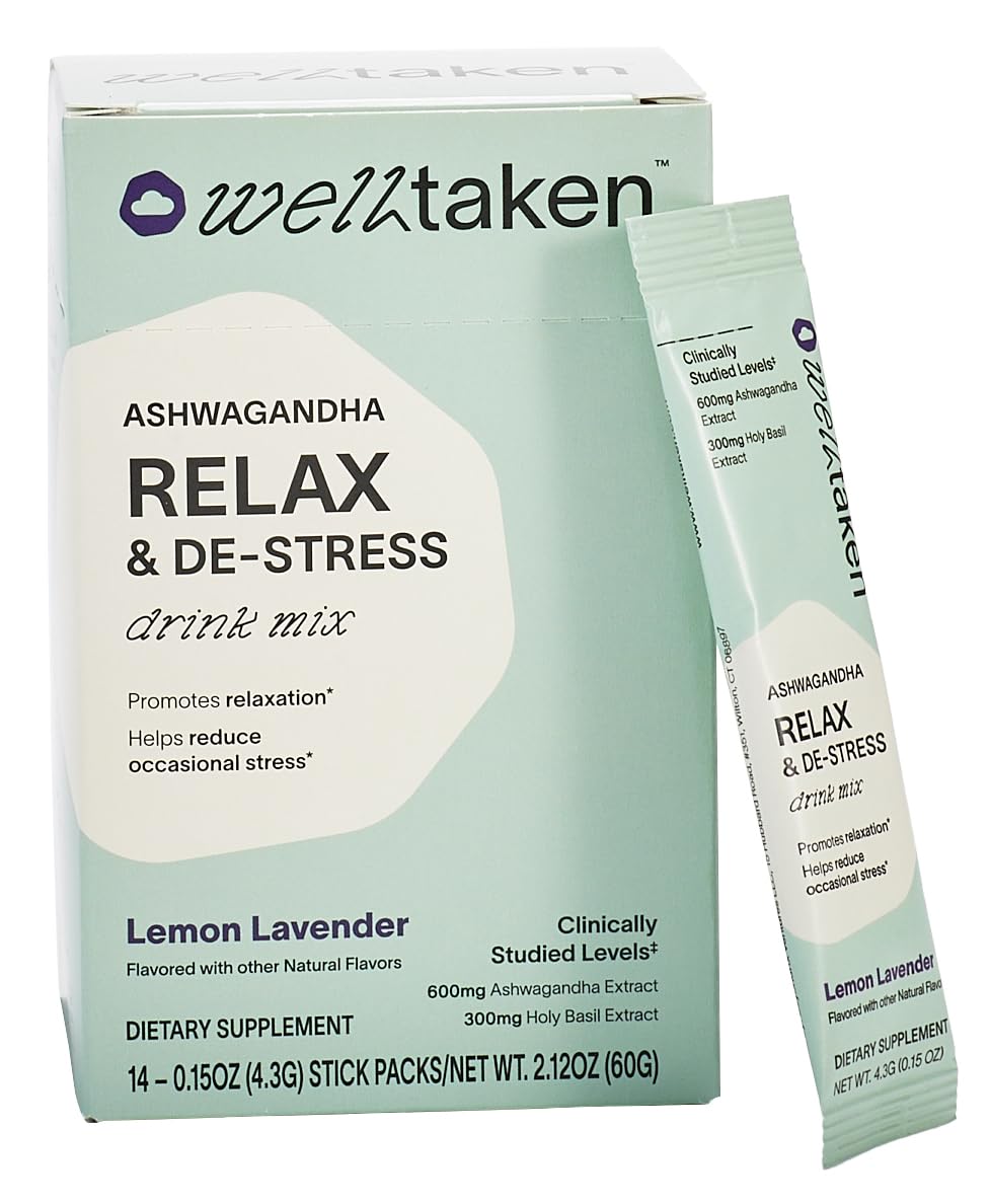 WellTaken Ashwagandha Relax polvo limón lavanda, para relajación diaria.