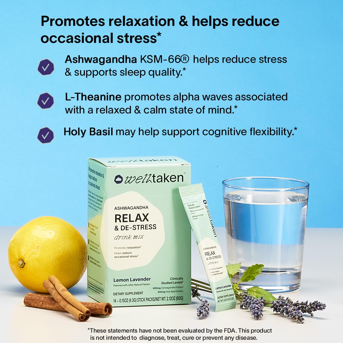 WellTaken Ashwagandha Relax mezcla en vaso lista para beber.