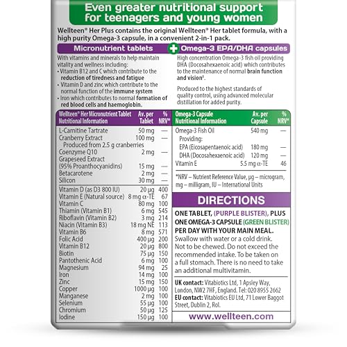 Wellteen Her Plus cápsula Omega-3, DHA para concentración y visión.