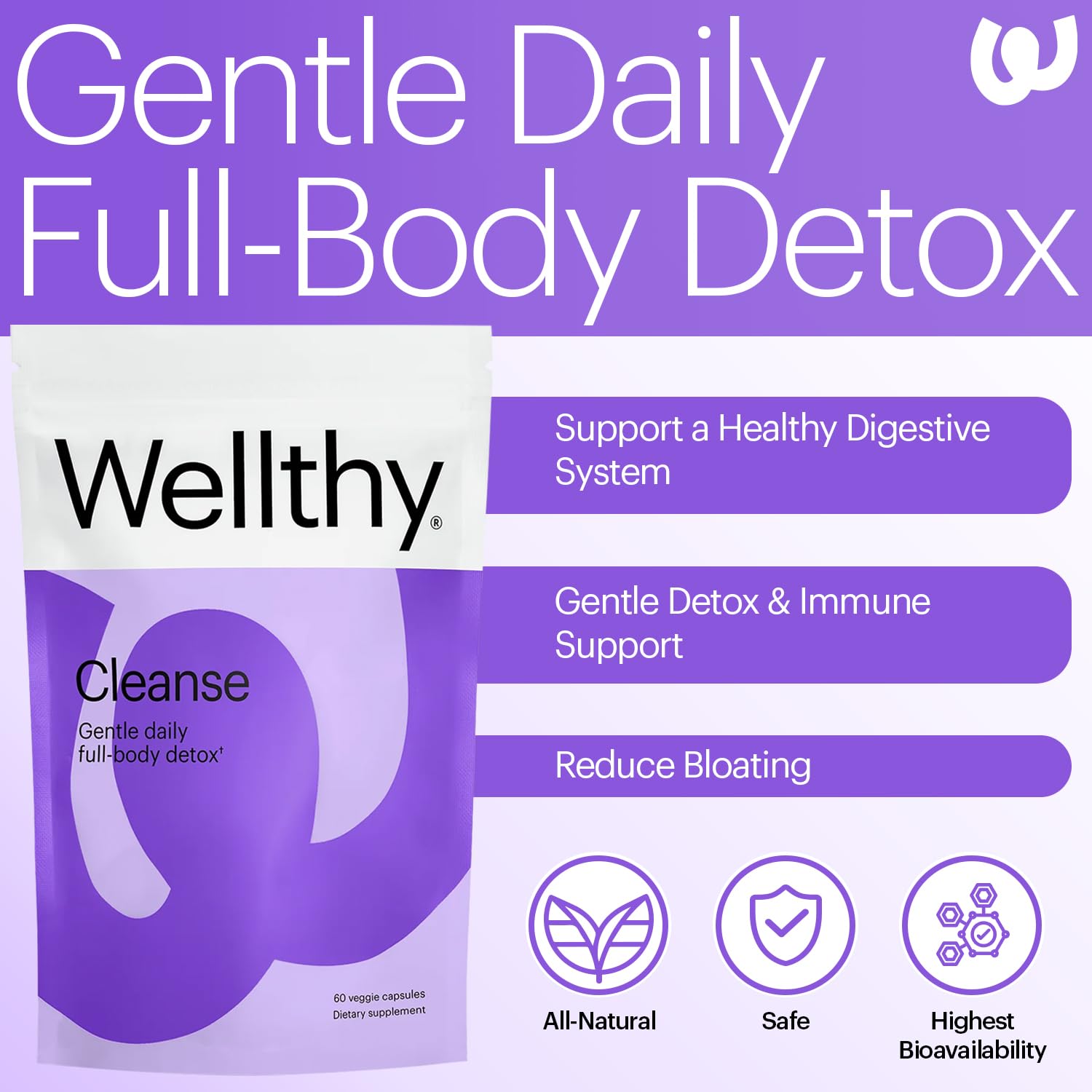 Wellthy desintoxicación etiqueta del producto con uso y beneficios
