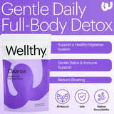Wellthy desintoxicación etiqueta del producto con uso y beneficios