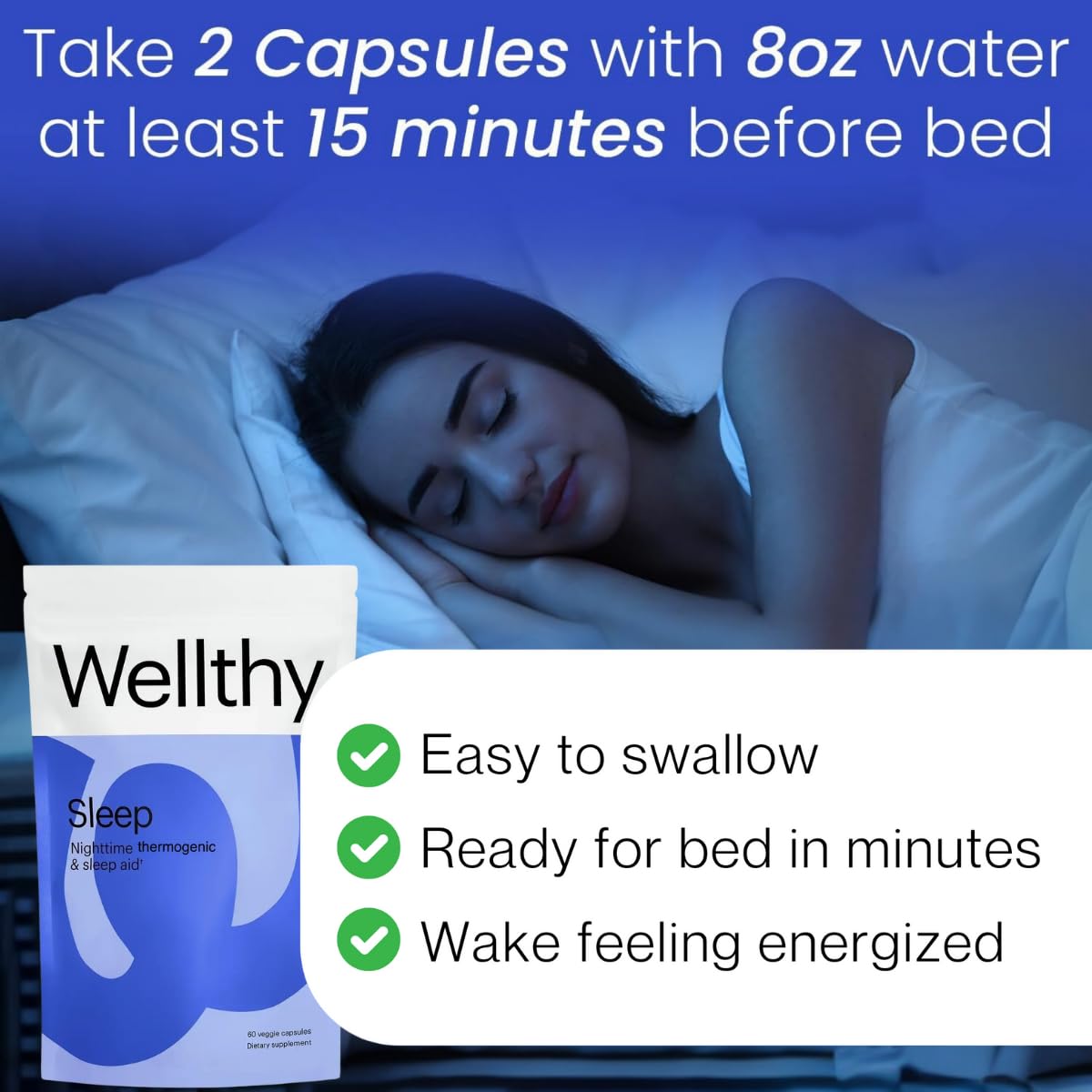 Wellthy Termogénico Nocturno etiqueta, visibilidad de ingredientes naturales.