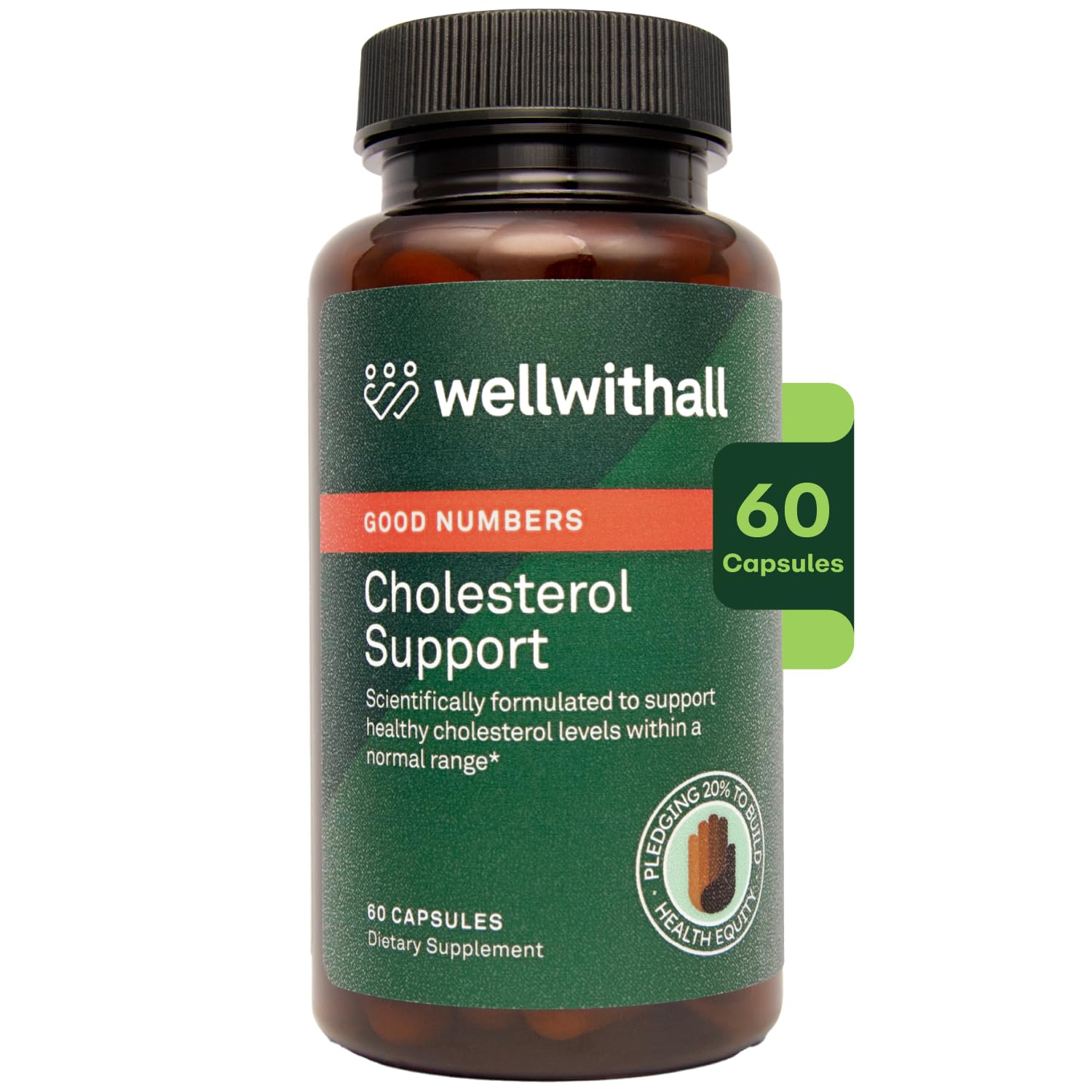 WellWithAll Soporte de Colesterol: cápsulas en frasco para equilibrio de lípidos.