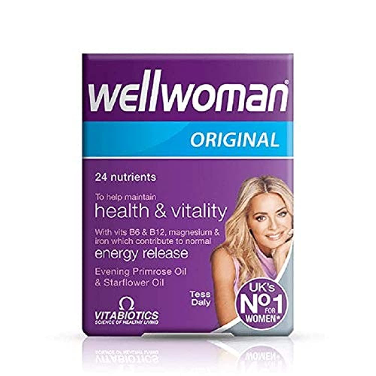Vitabiotics Wellwoman, botella de 90 tabletas lista para uso diario.