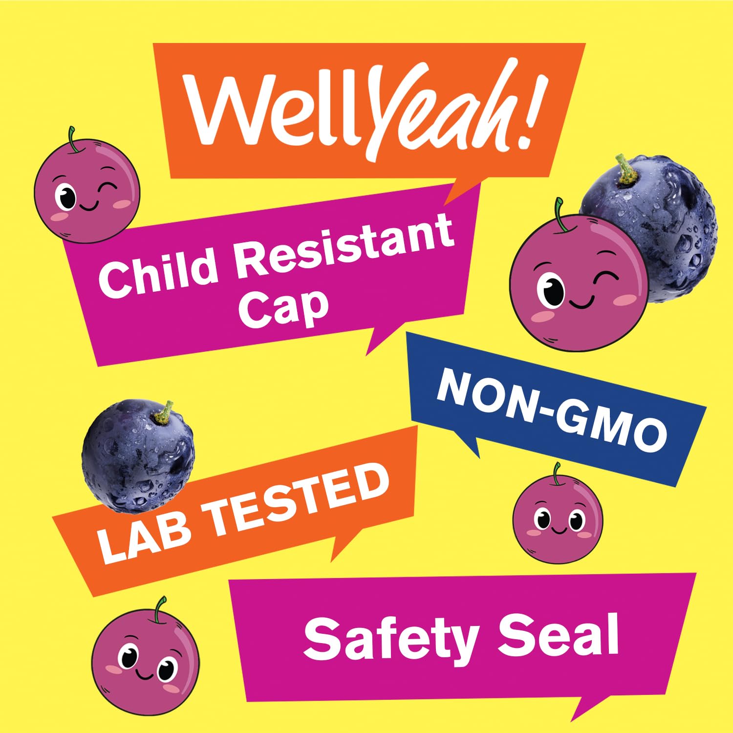 WellYeah gomitas de hierro para niños, etiqueta clara, vitamina C incluida para apoyar la defensa natural.