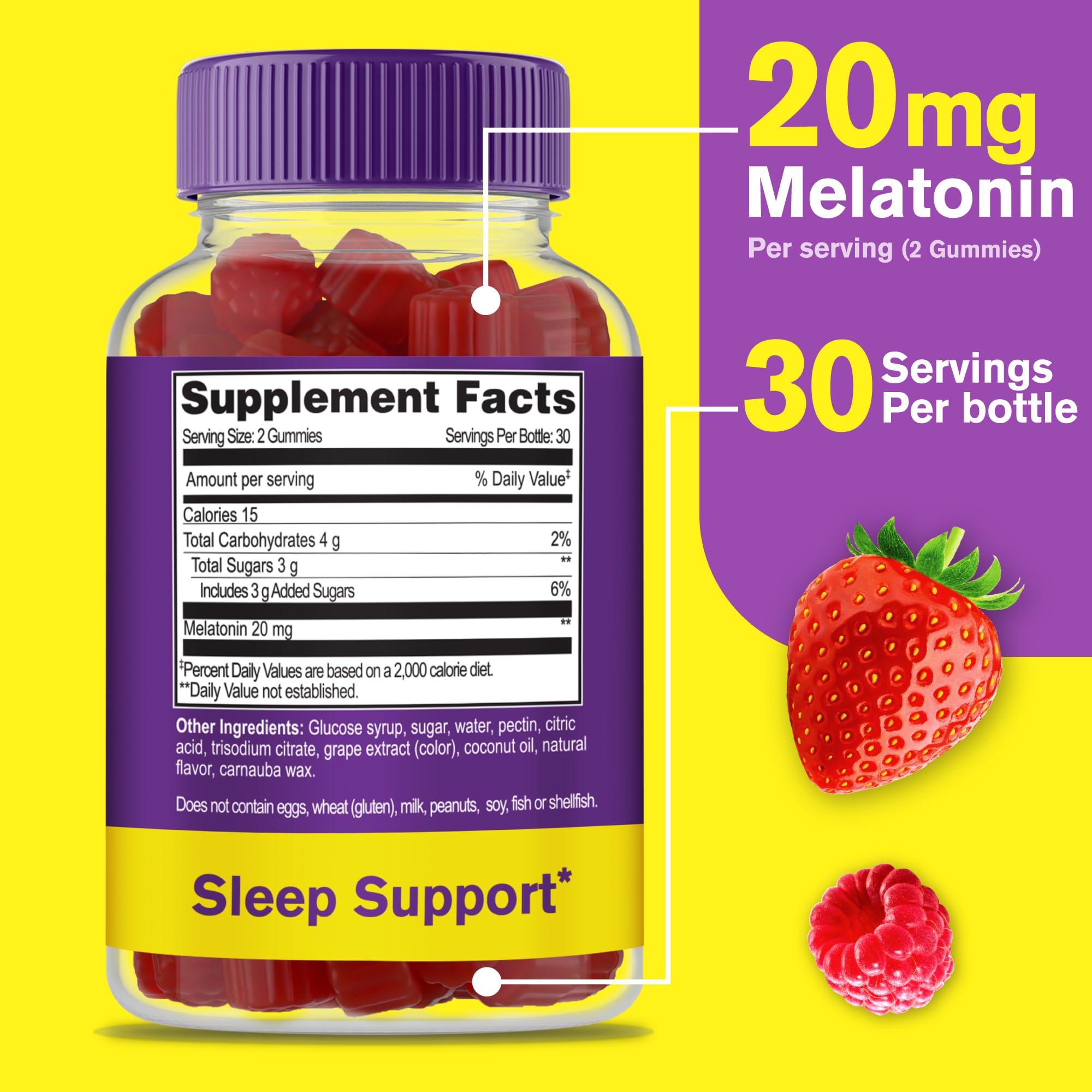 WellYeah gomitas melatonina 20 mg, empaque trasero, información de ingredientes clara