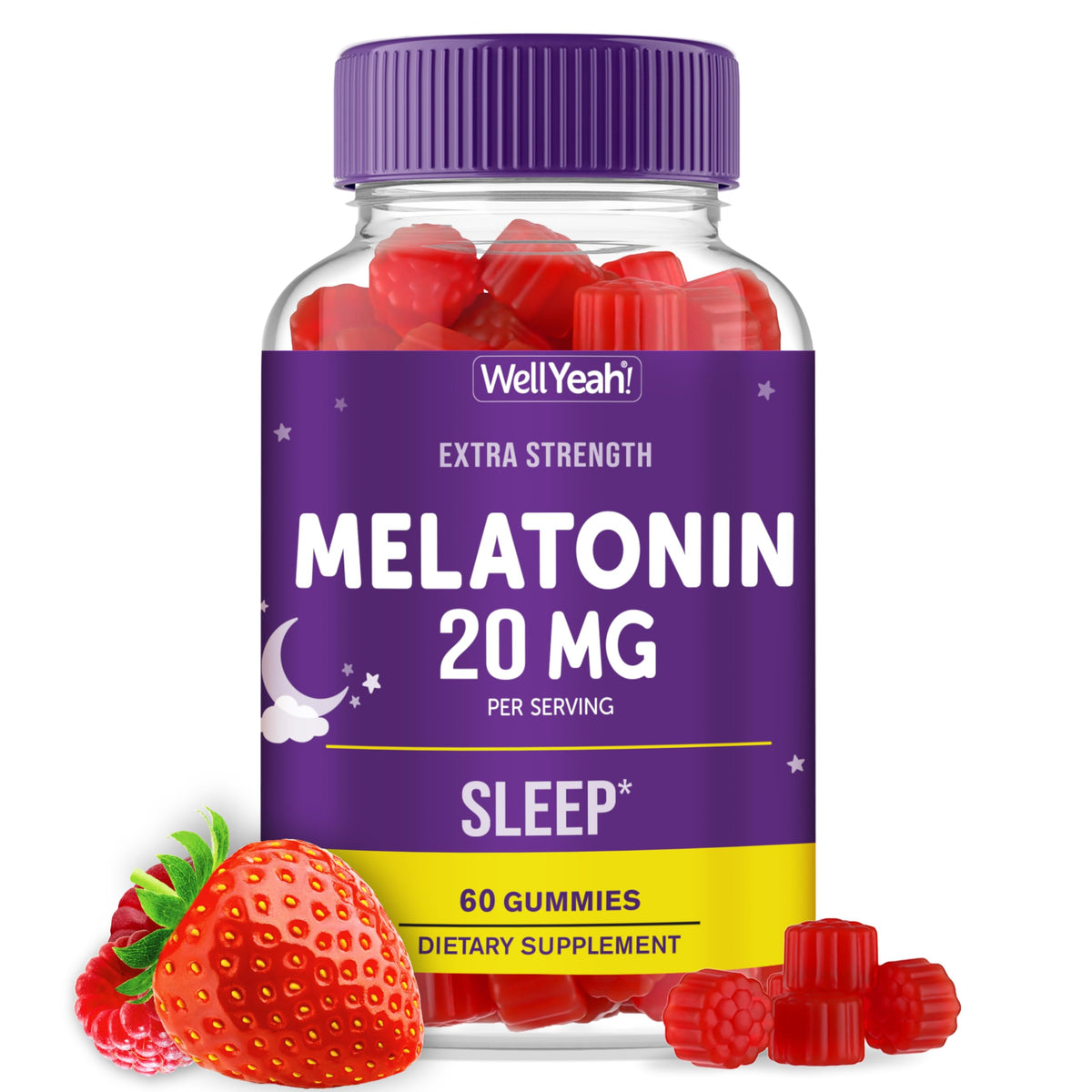 WellYeah melatonina gomitas sabor frambuesa para apoyar el descanso