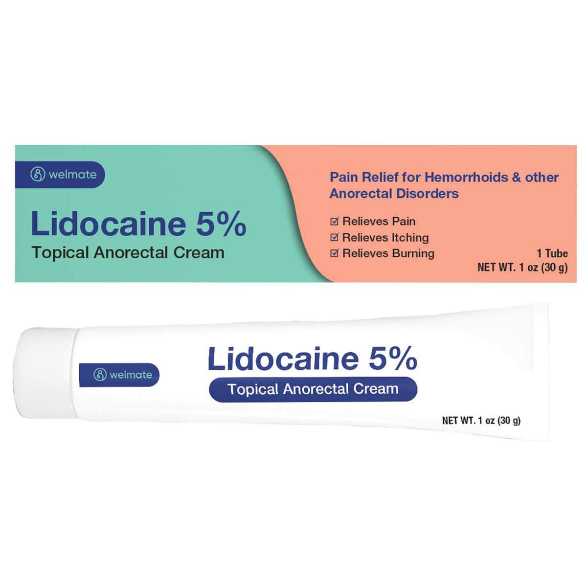 WelMate 5% lidocaína crema para uso externo, alivio temporal de molestias.
