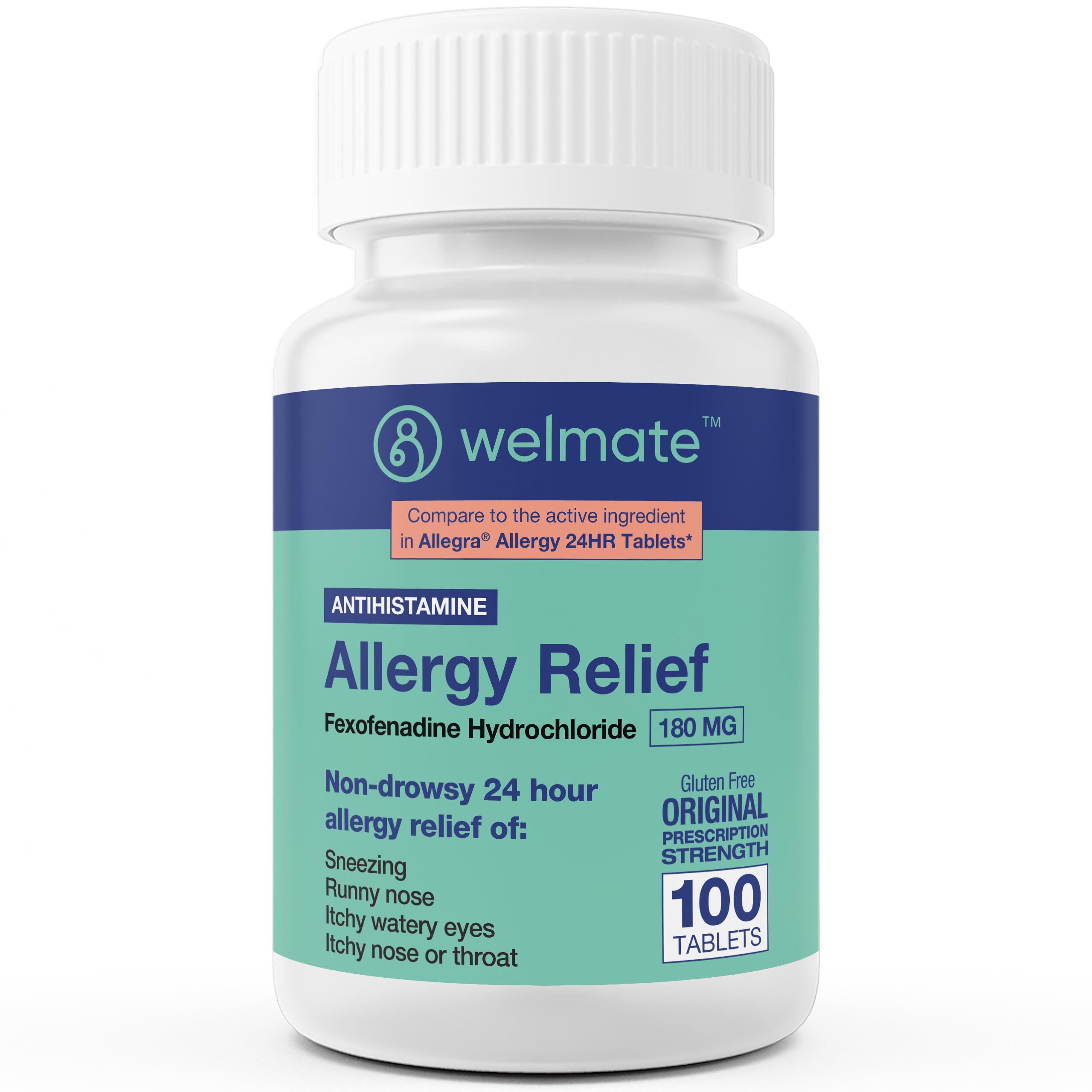 Welmate tableta alergia 180 mg: caja frontal para uso diario.