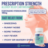 Welmate tabletas alergia 180 mg: dosis diaria para alivio de síntomas.