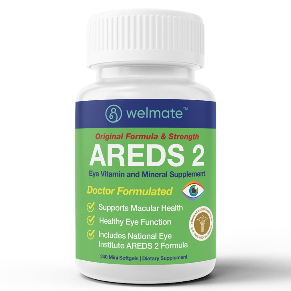 Botella de WELMATE AREDS2 con vitaminas para ojos, fácil de almacenar