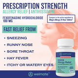 WELMATE Fexofenadina 180 mg Tabletas, dosis diaria para alivio continuo.
