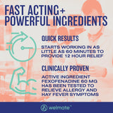 Etiqueta frontal de la caja WELMATE Fexofenadina 60 mg, dosis clara.