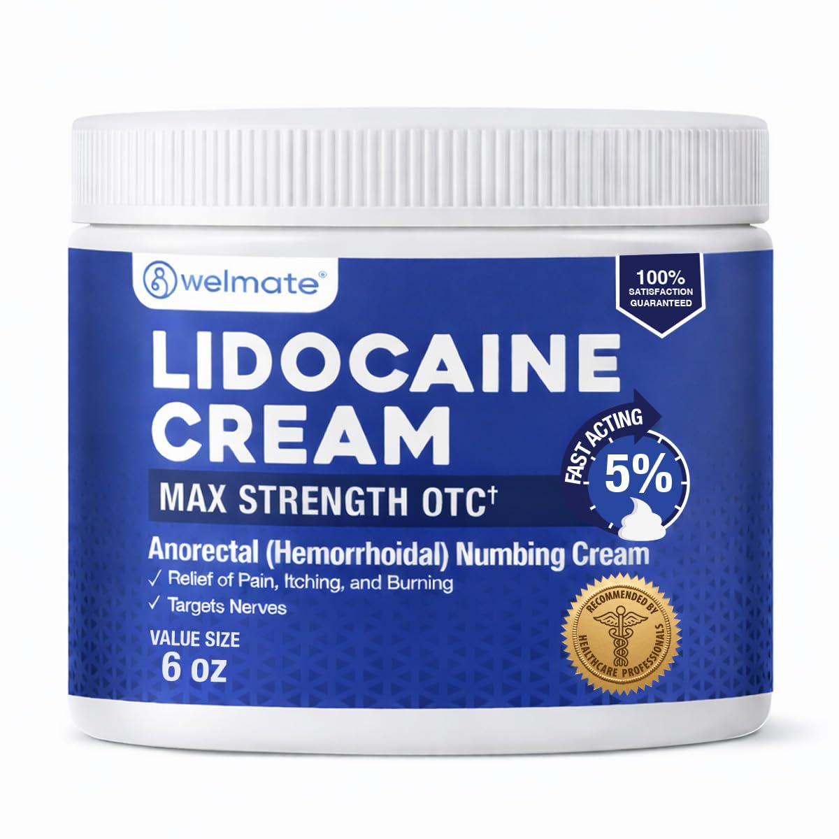 Frasco de 170 g de WELMATE lidocaína 5% para alivio externo posible.