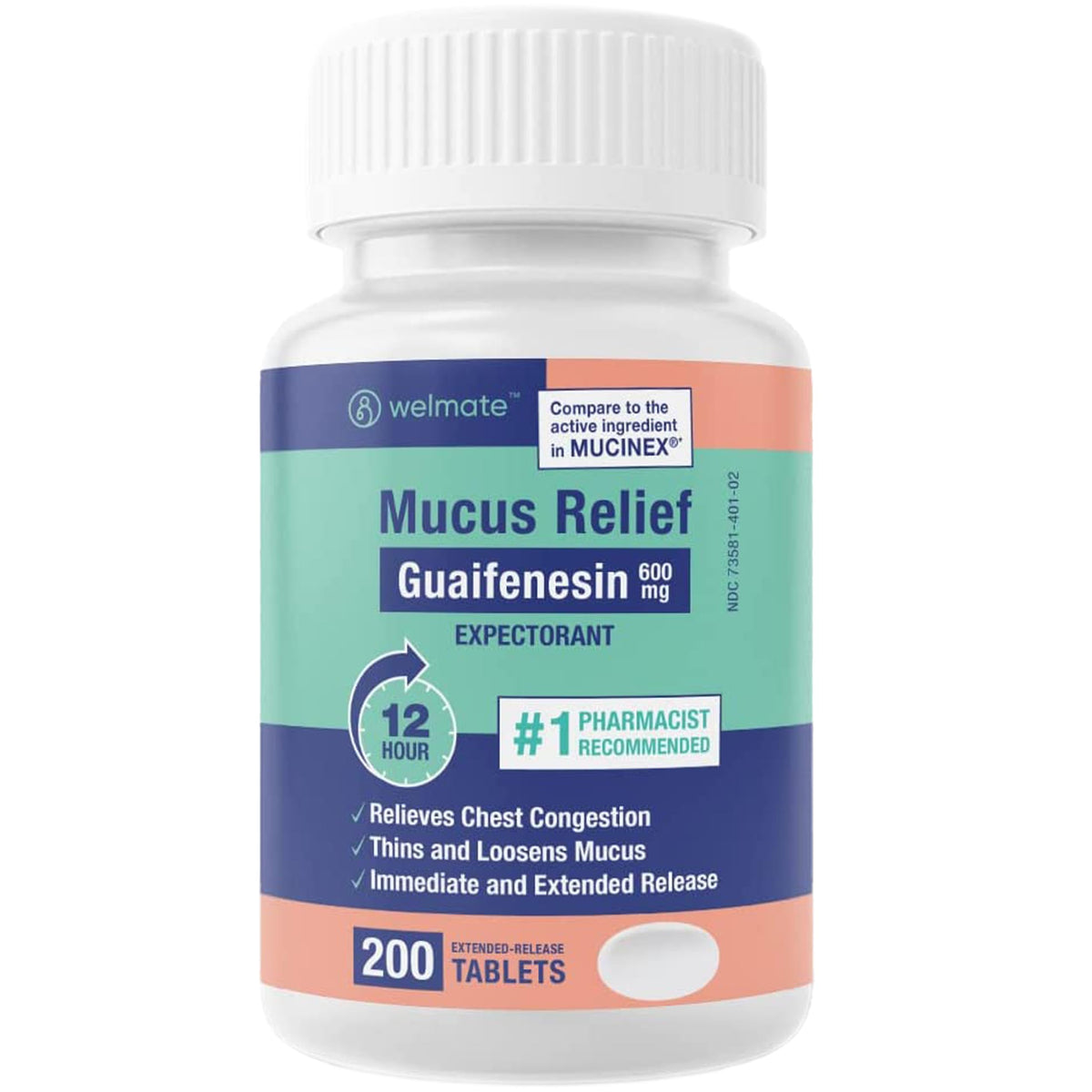 WELMATE Mucus Relief: empaque de 200 tabletas para alivio de mucosidad.