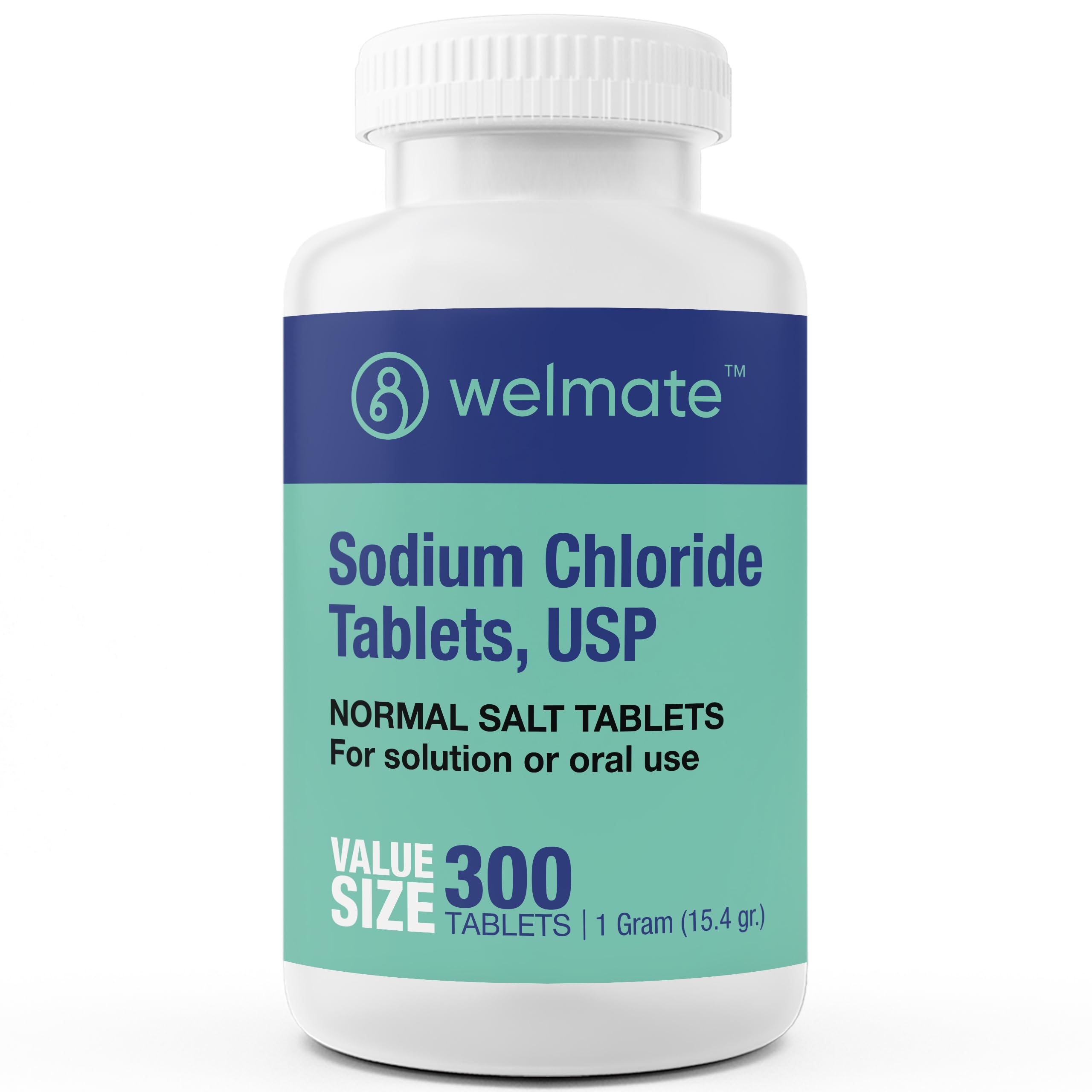WELMATE tableta de cloruro de sodio de 1000 mg para hidratación y equilibrio de electrolitos.