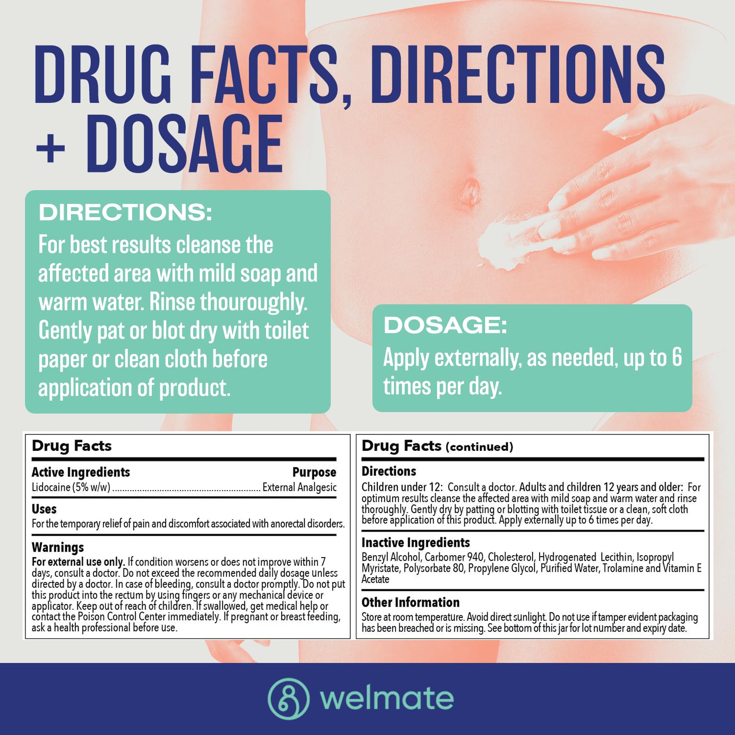 Aplicación externa frecuente con WelMate, absorción rápida y sin grasa.