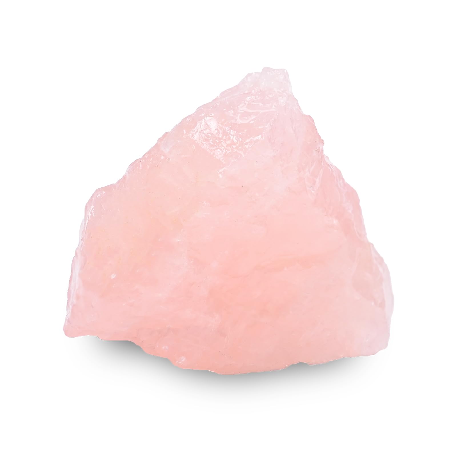 Piedra cuarzo rosa crudo de WHAL&YUNE, vista frontal, posible efecto calmante