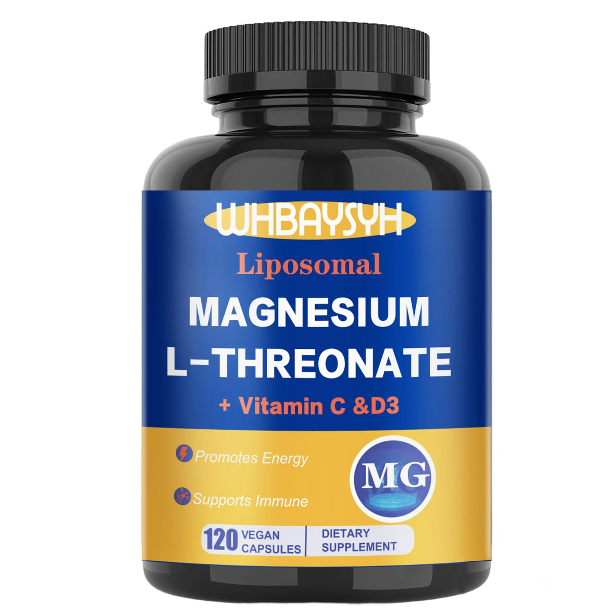 WHBAYSYH Magnesio Treonato, botella de cápsulas para energía diaria.