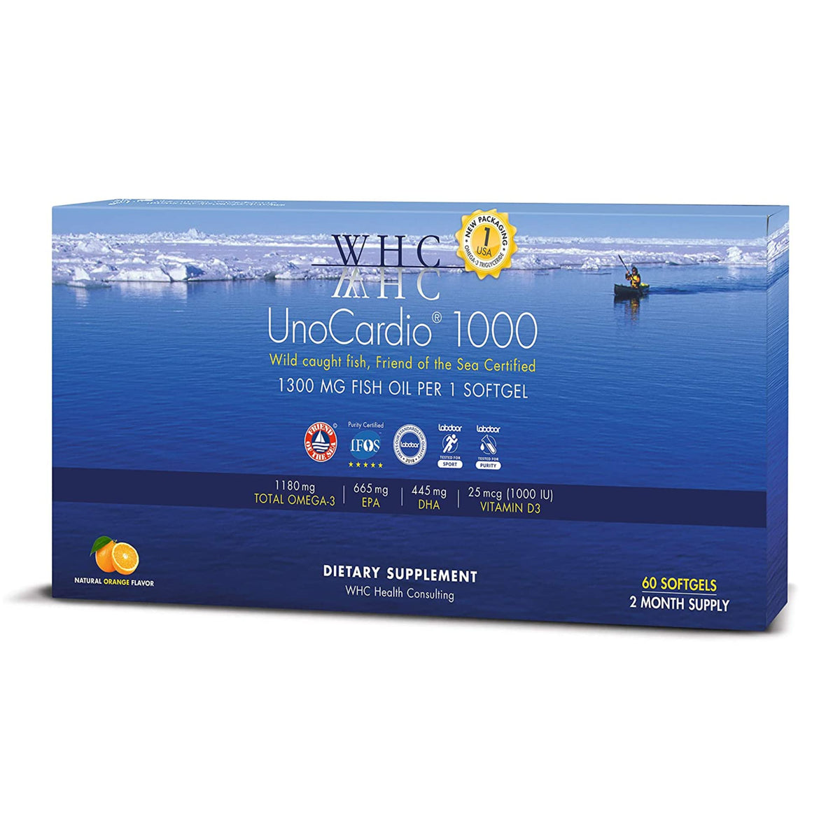 WHC UnoCardio 1000 cápsula de aceite de pescado para omega-3, visión y corazón.