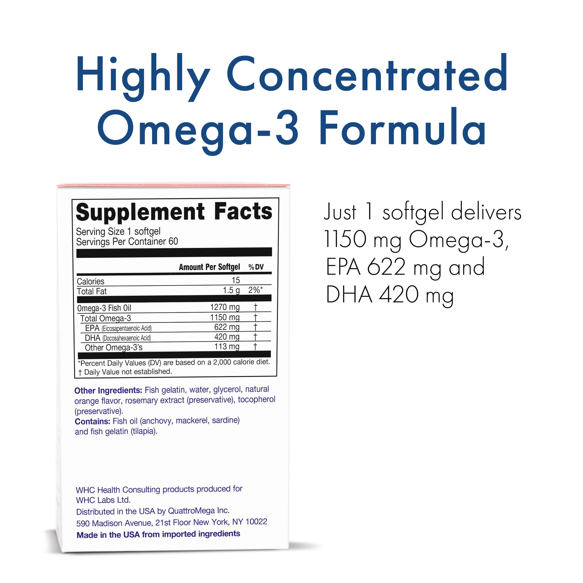 WHC UnoCardio X2, cápsulas naranjas, aporte omega-3 para cerebro y visión.