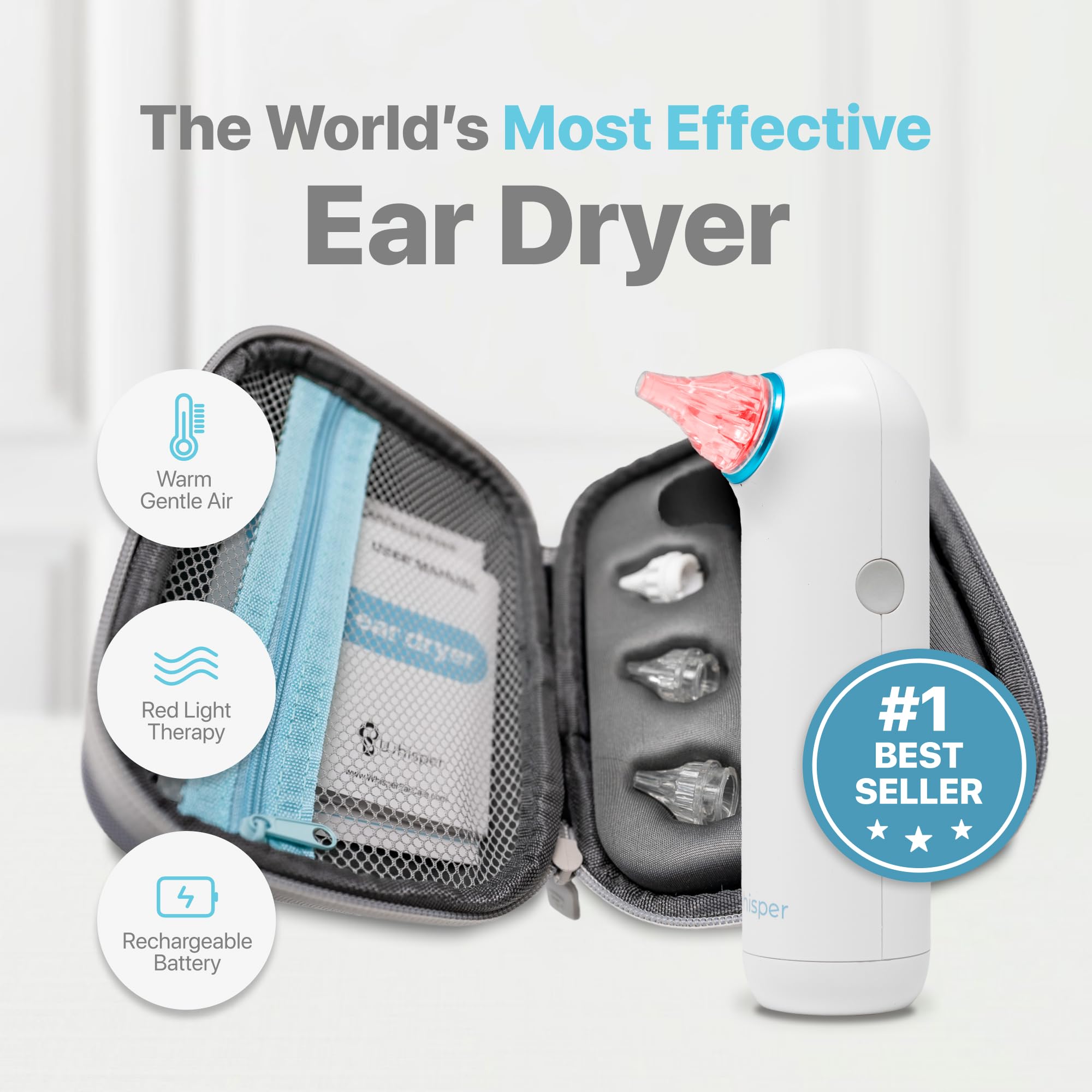 Whisper estuche para secador de oídos, transporte fácil y protegido.
