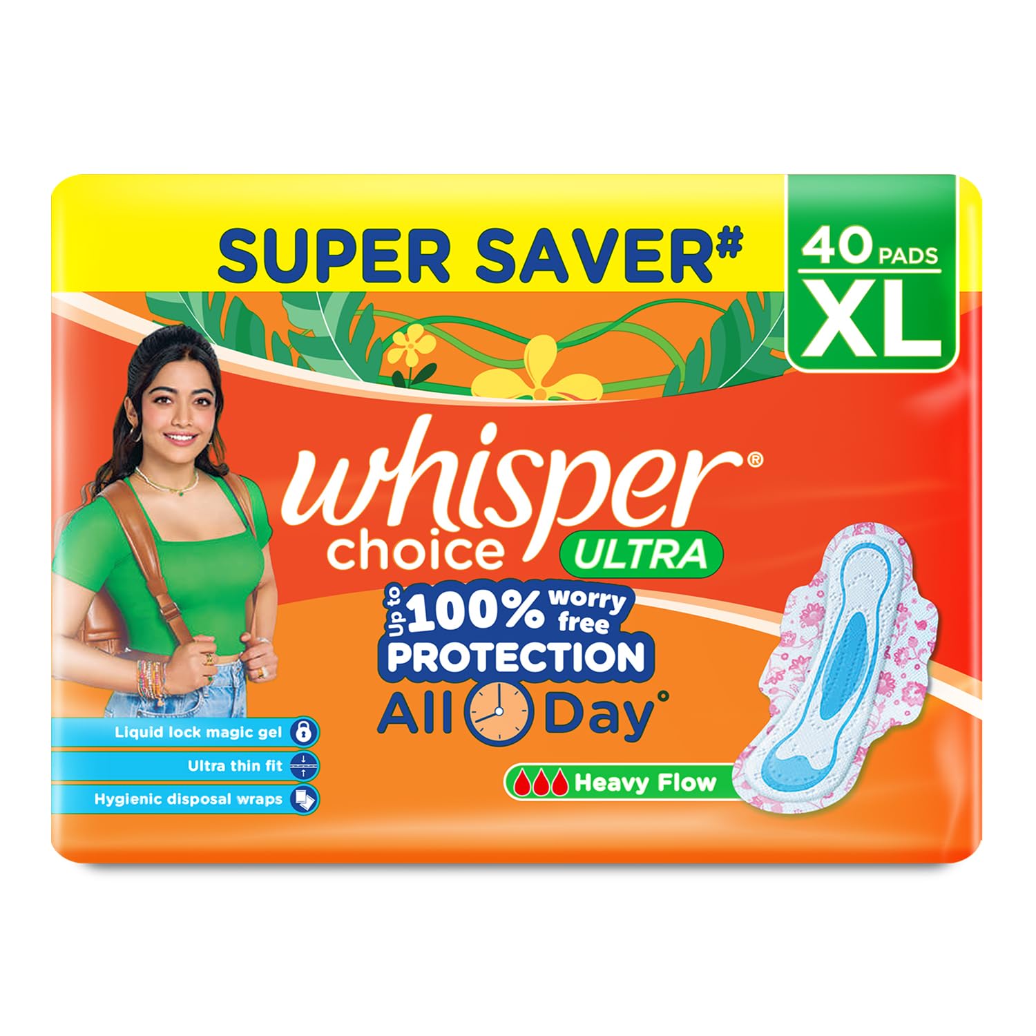 WHISPER: toallas sanitarias con alas seguras y mayor longitud para mayor cobertura.