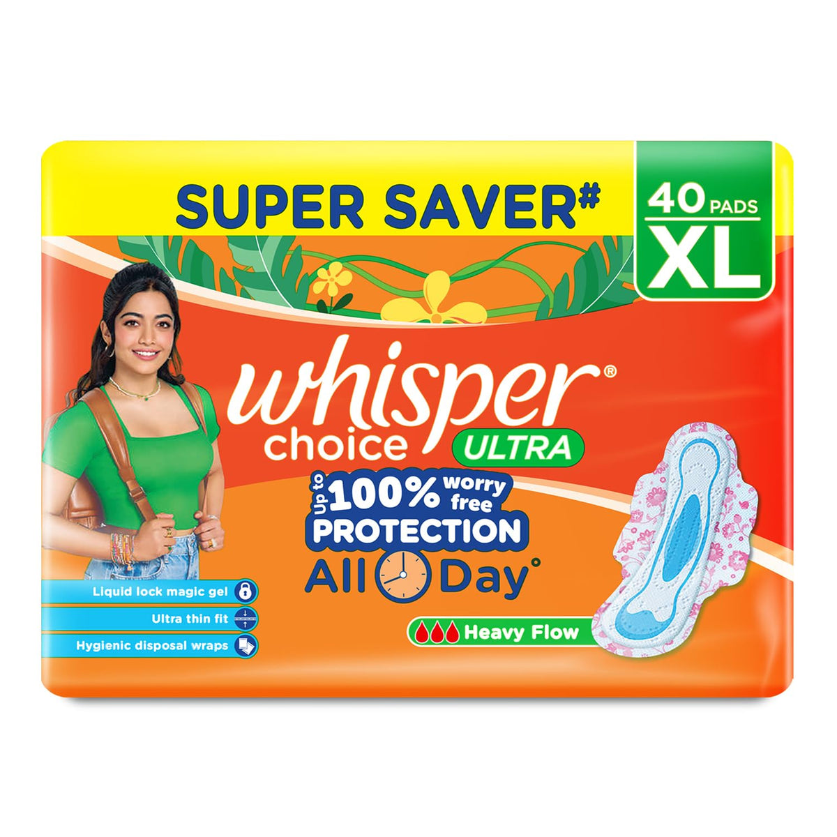 WHISPER: toallas sanitarias con alas seguras y mayor longitud para mayor cobertura.