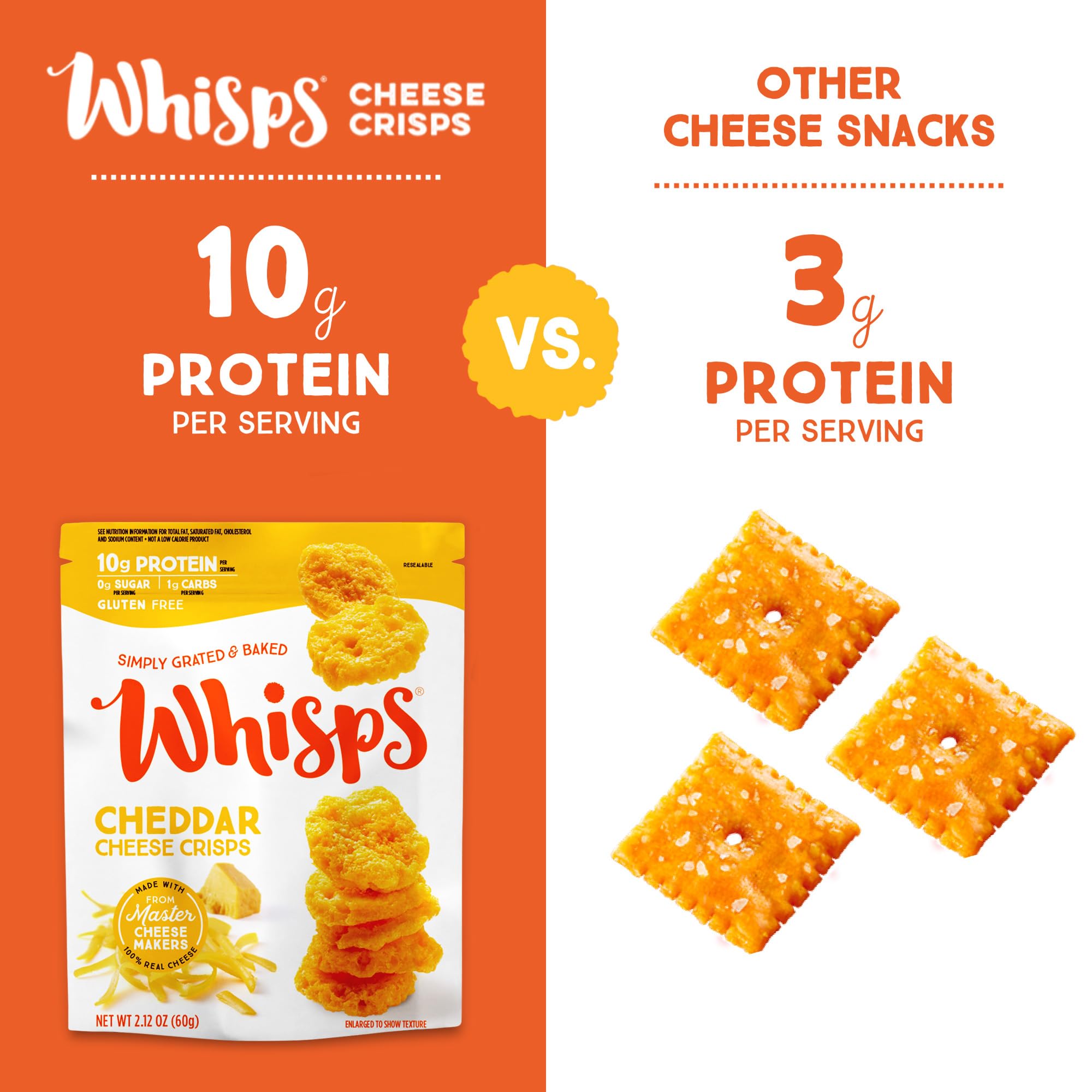 Whisps Queso cheddar crujientes etiqueta sin gluten para dietas