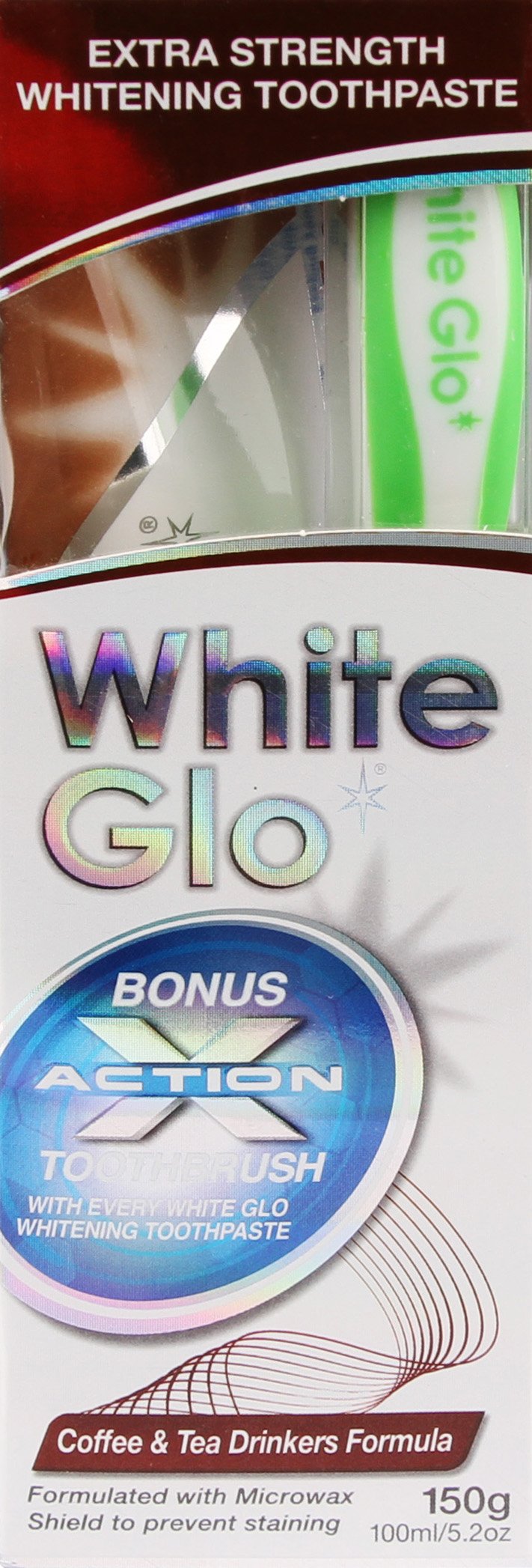 White Glo cepillo X Action para un cepillado rápido y eficaz tras el uso.