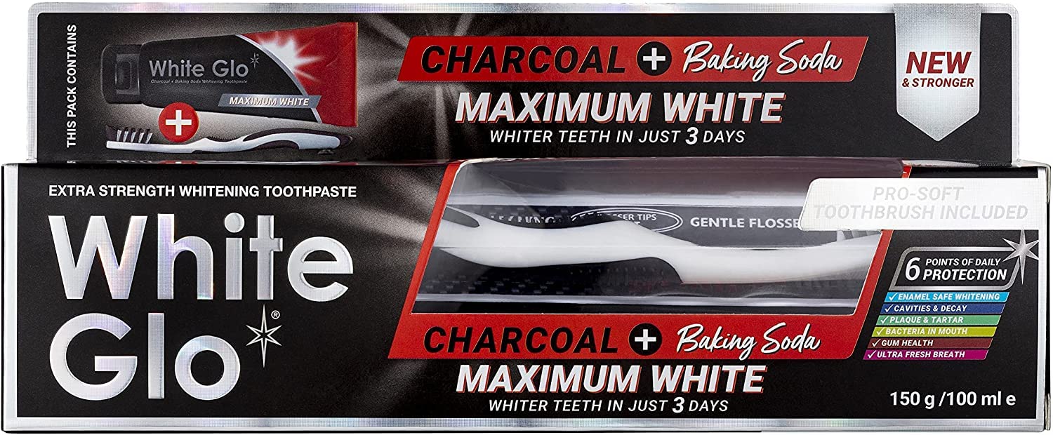 White Glo pasta dientes bicarbonato sodio, enfoque bicarbonato, elimina manchas superficiales