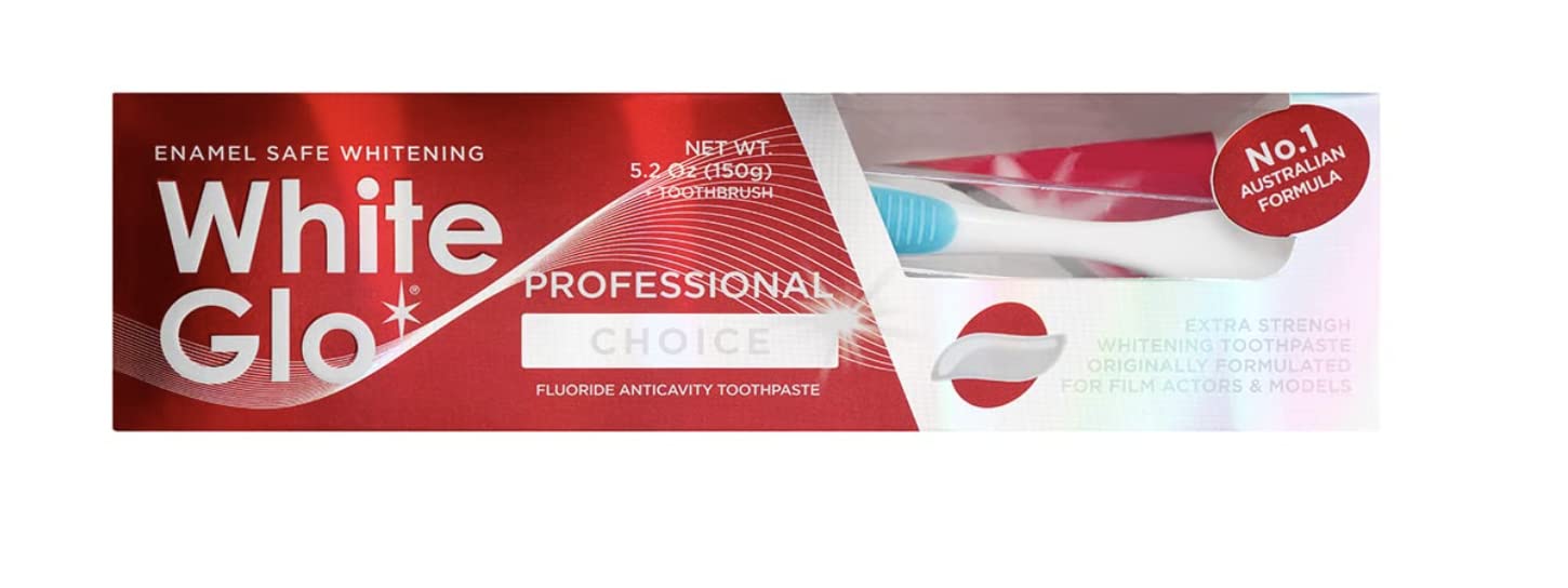 White Glo etiqueta fluoruro, explicación de ingrediente para cuidado dental diario.