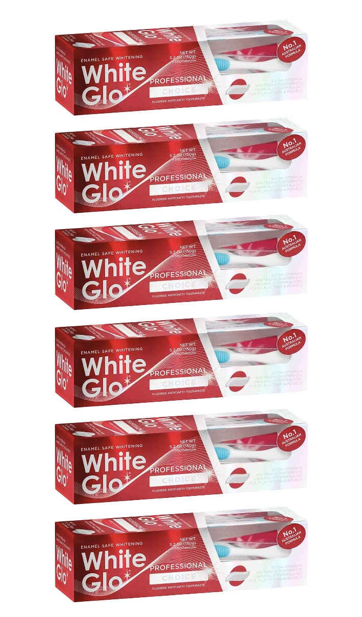 White Glo blanqueadora, paquete de 6 tubos, ideal para uso diario en casa.