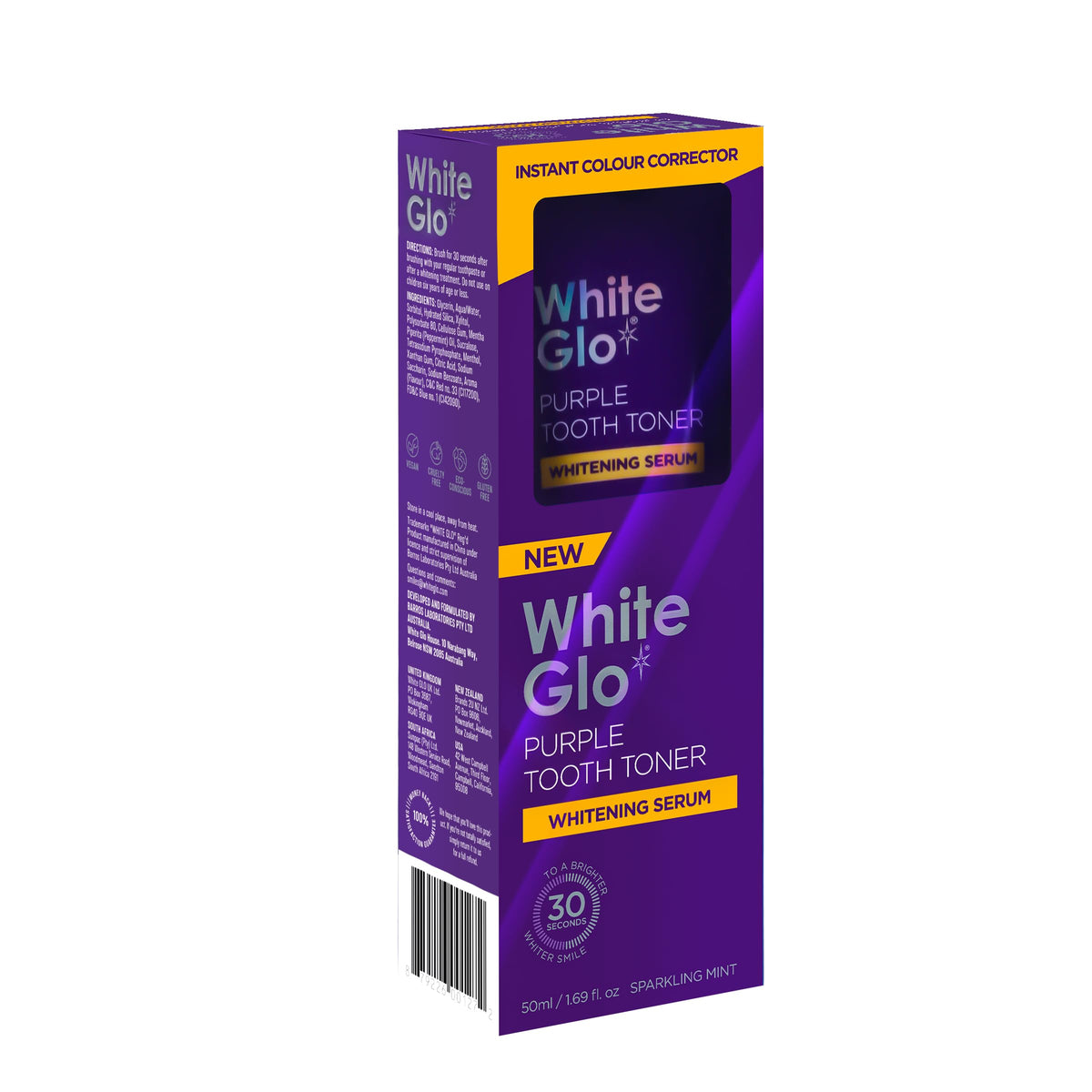 White Glo tono morado para dientes, blanqueado suave y seguro.