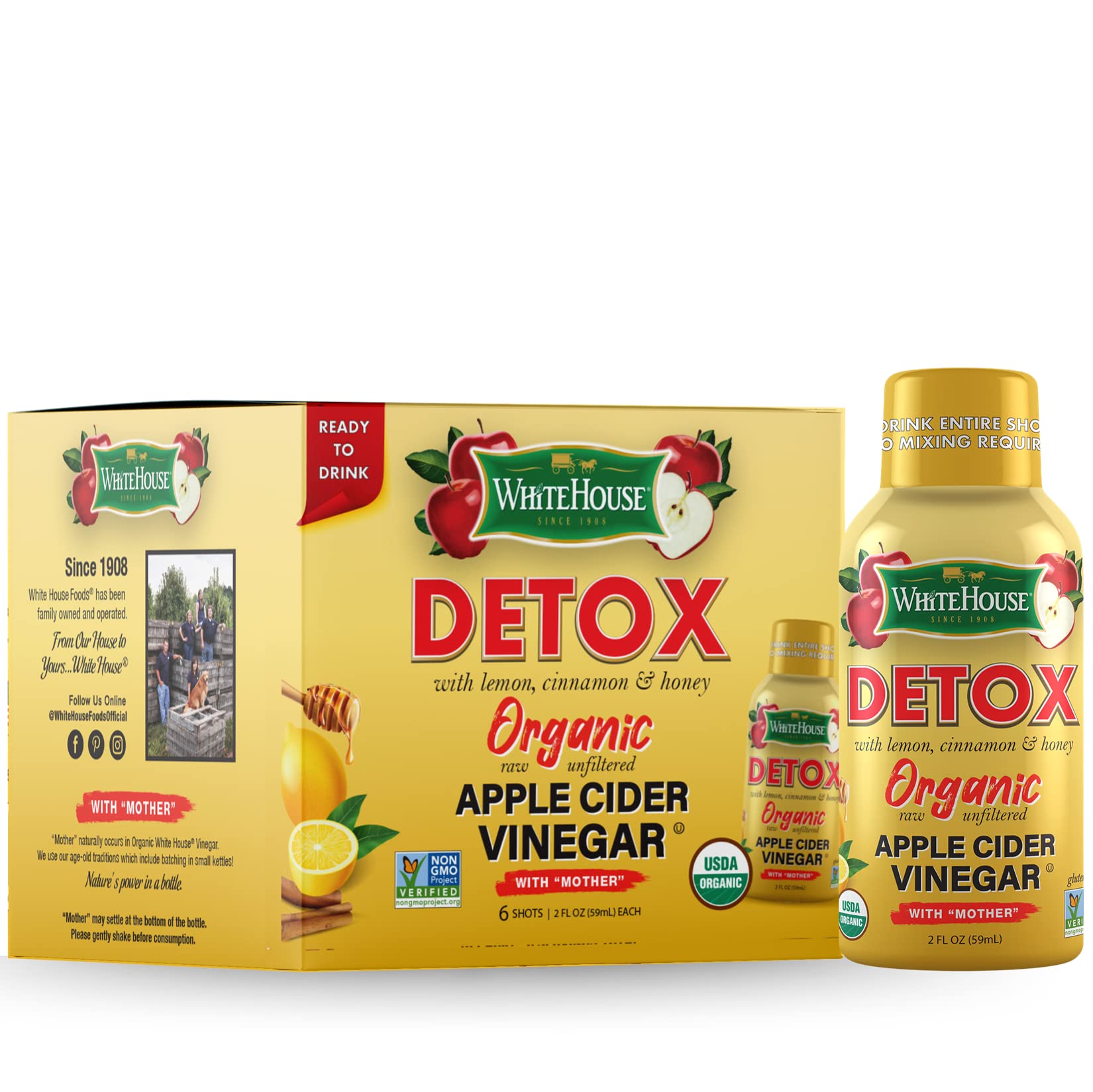 White House Detox vinagre de manzana, botella 2oz, lista para consumir en cualquier momento