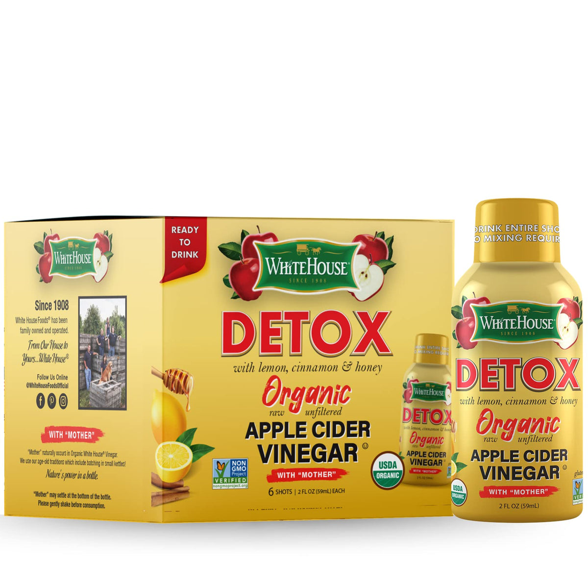 White House Detox vinagre de manzana, botella 2oz, lista para consumir en cualquier momento