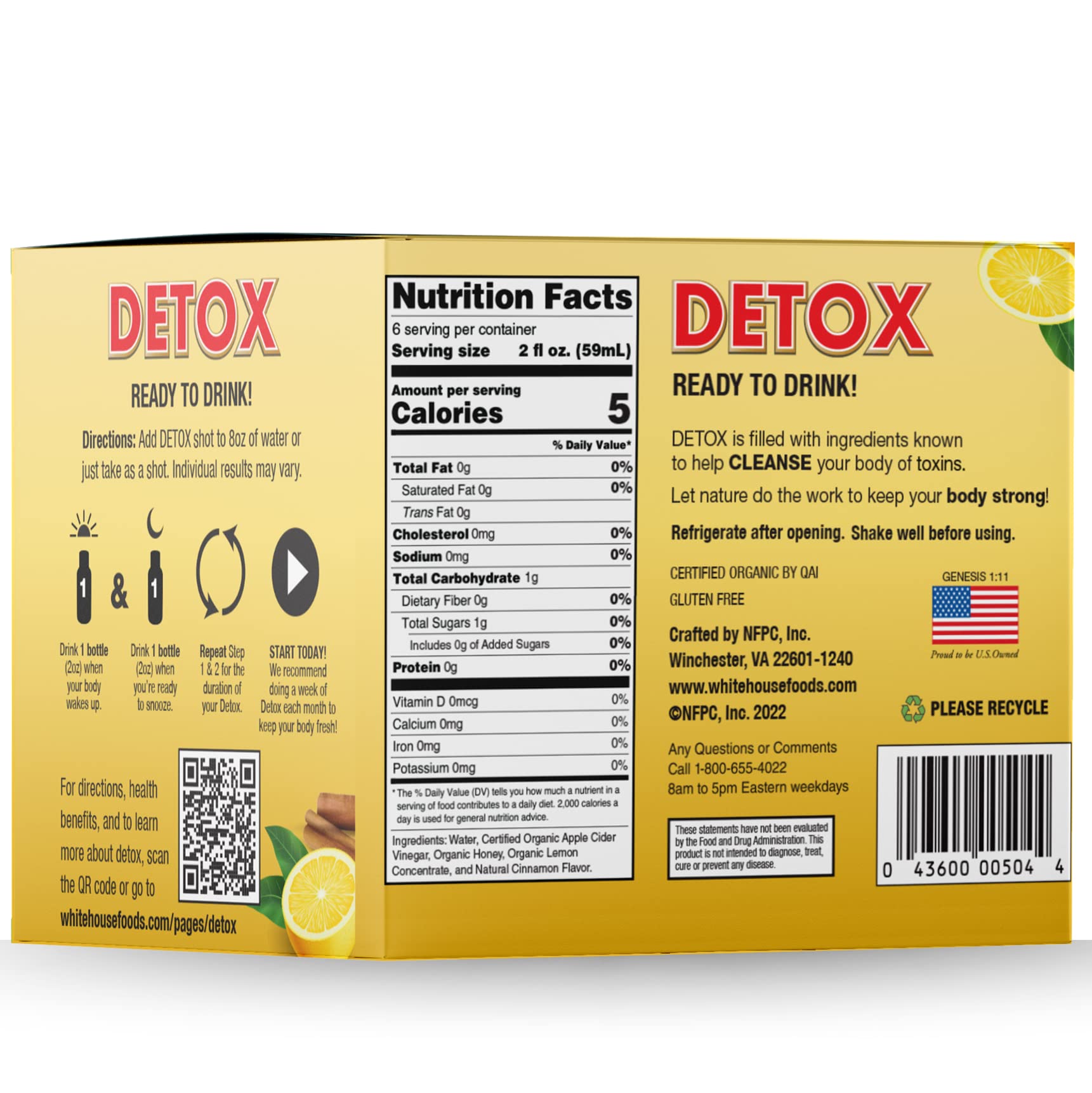 White House Detox vinagre de manzana, paquete de 6, opción para uso prolongado en casa