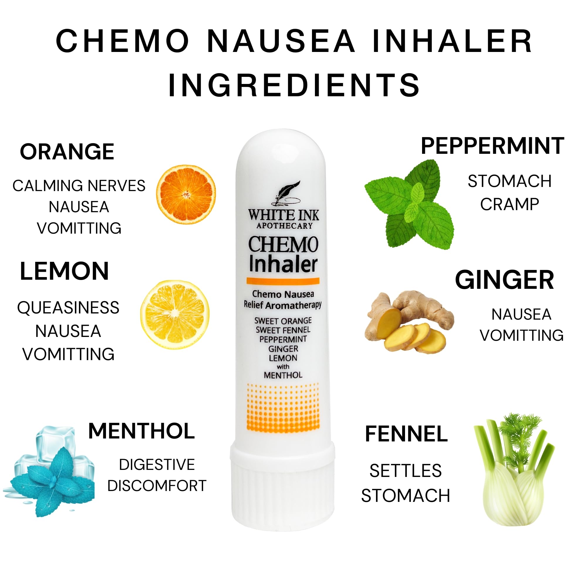 Inhalador nasal White Ink Apothecary con limón y naranja para aroma cítrico suave.