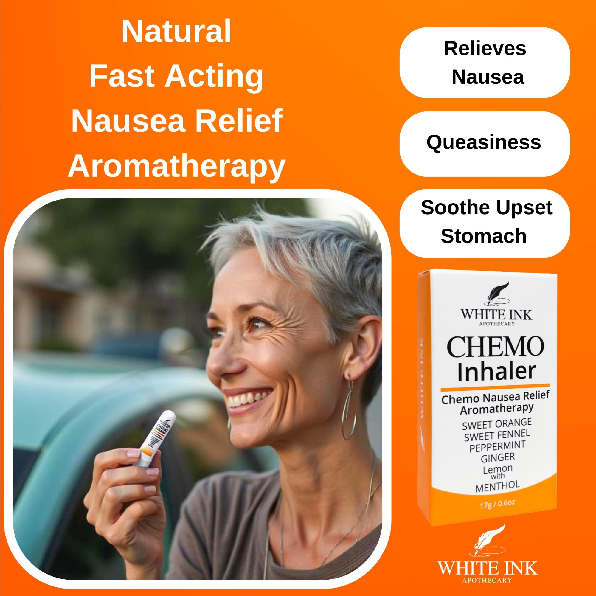 Inhalador nasal White Ink Apothecary con menta y jengibre para calma estomacal.
