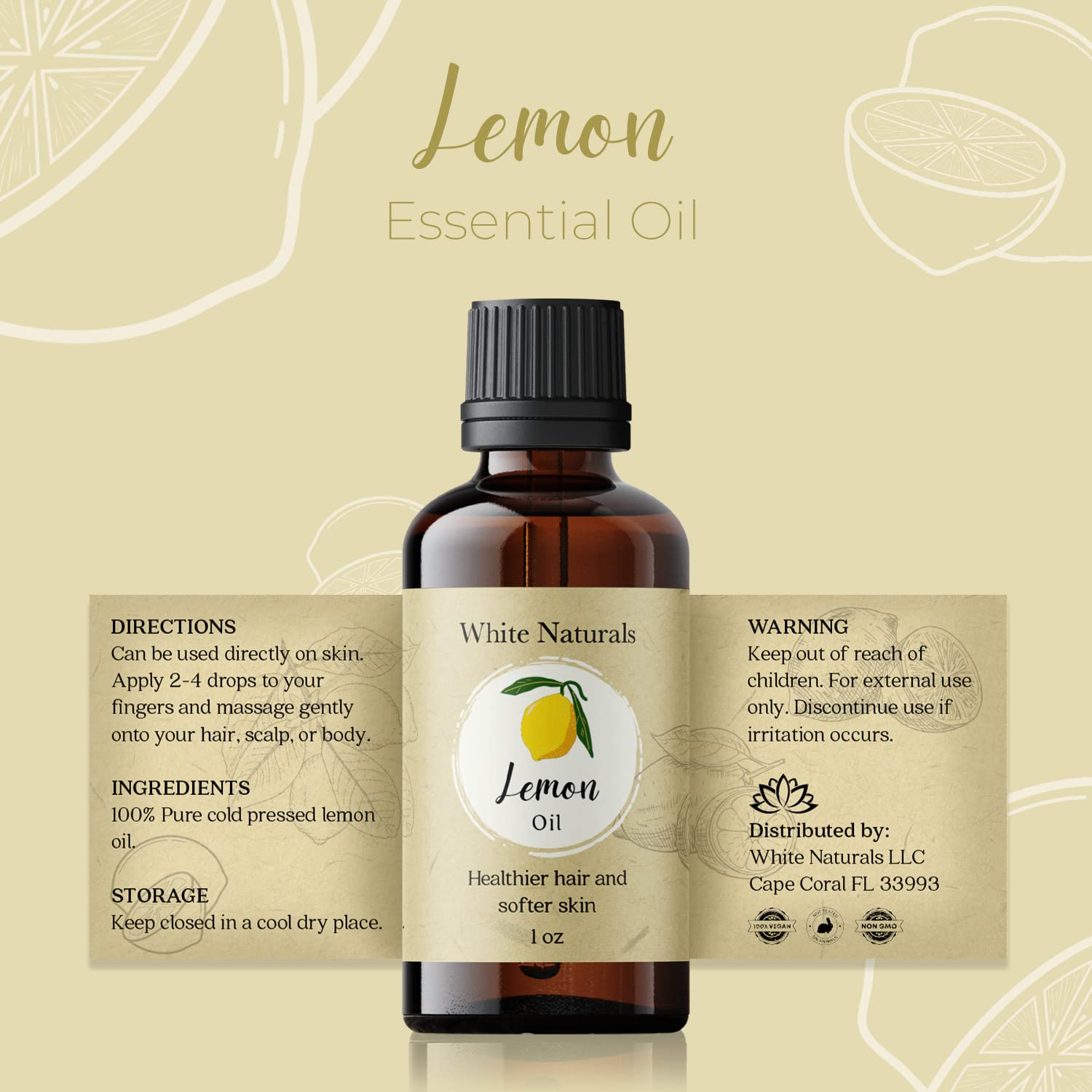 White Naturals Aceite esencial de limón: limpieza del hogar con fragancia limpia.