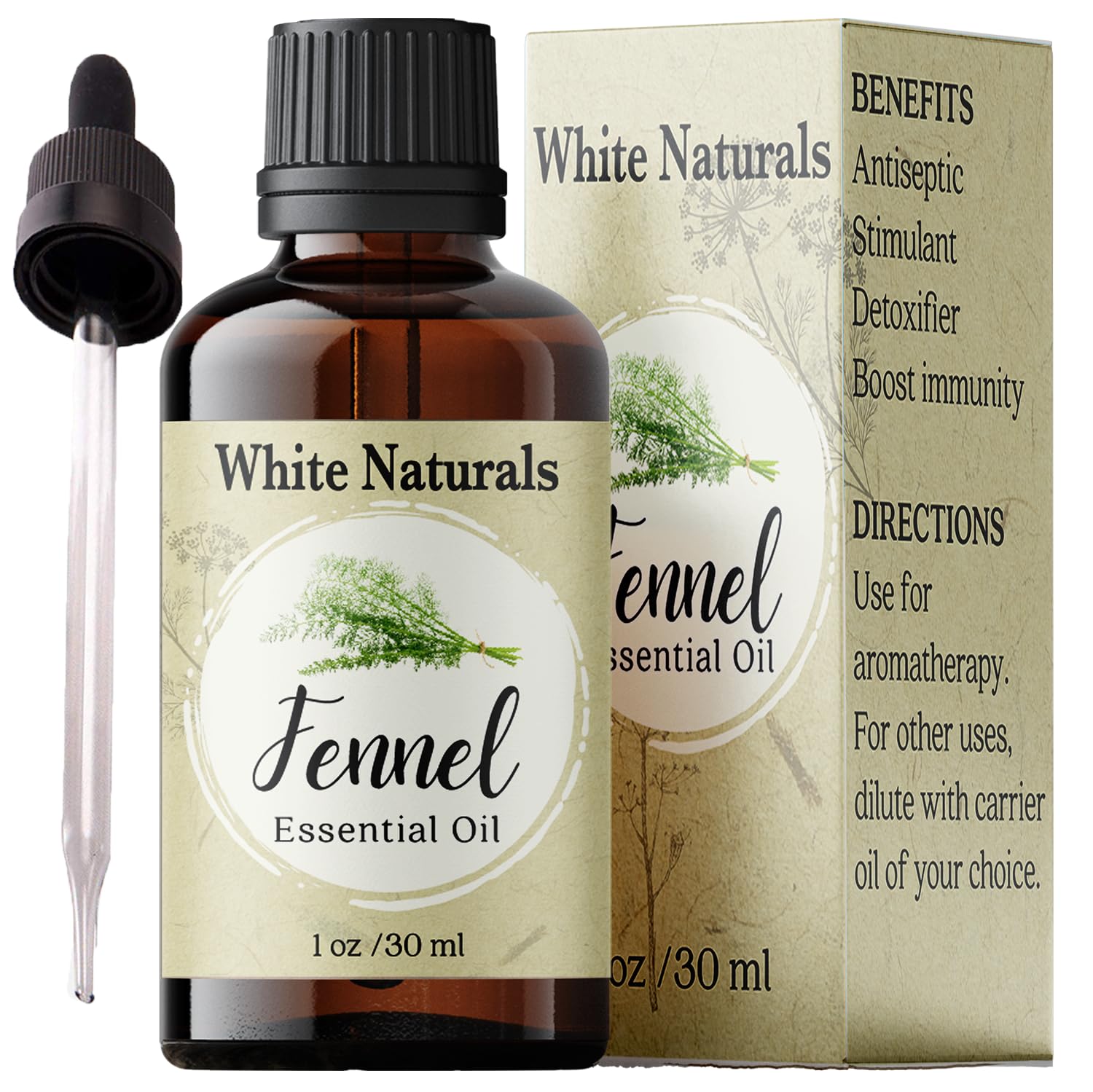 Aceite de hinojo White Naturals en botella de 30 ml para aromaterapia diaria.
