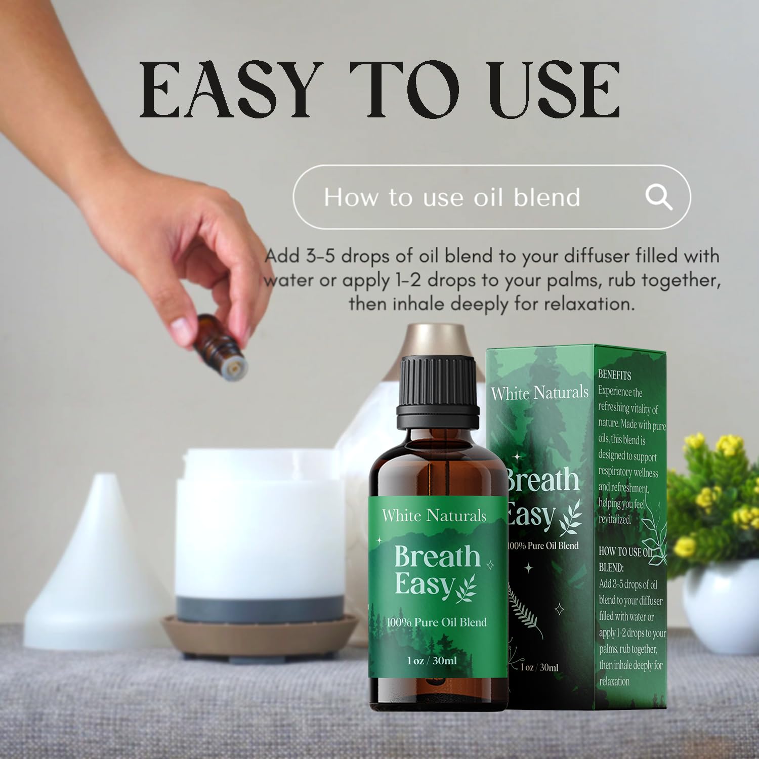 White Naturals Breathe Easy se acompaña de un difusor para crear ambientes frescos.