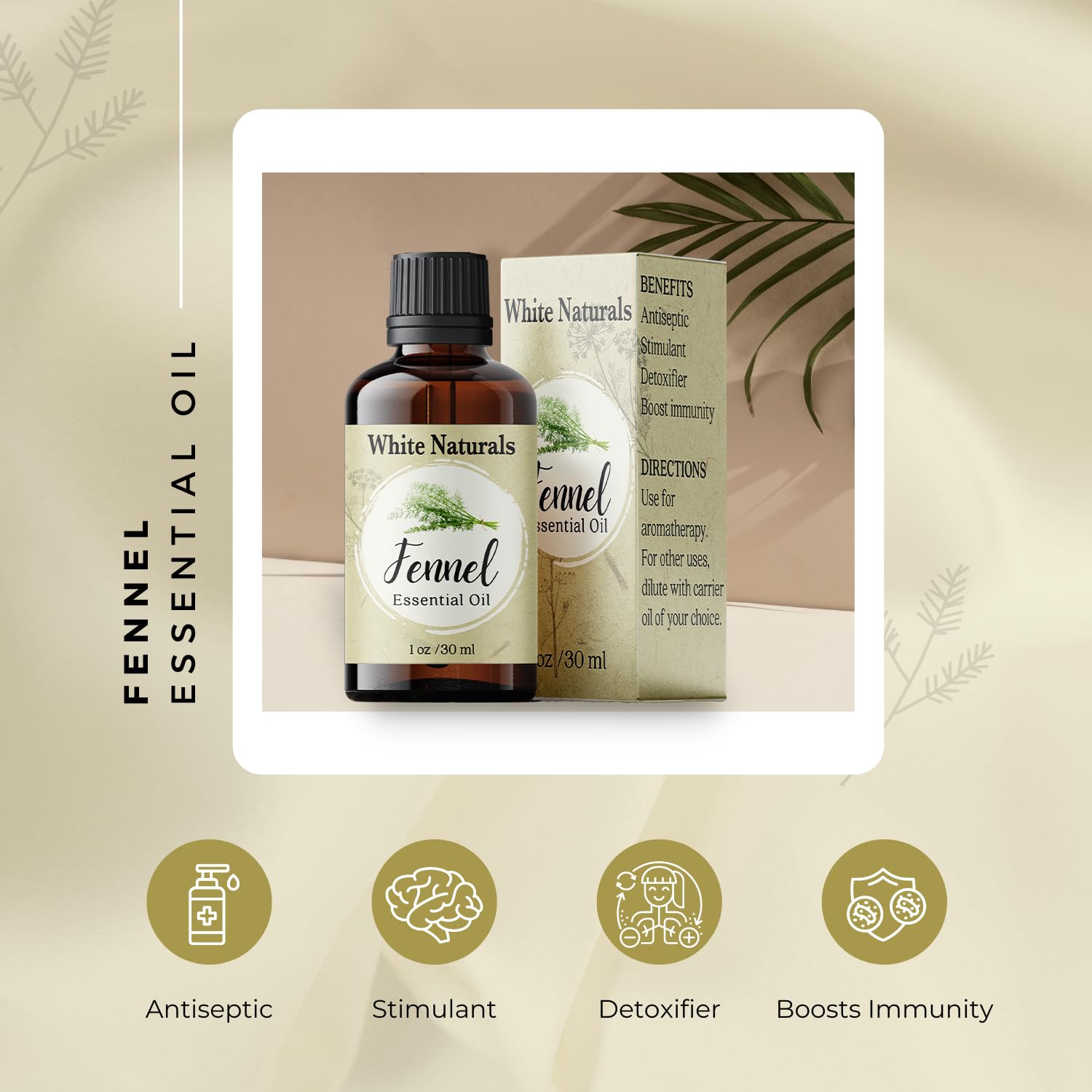 Gotas de hinojo White Naturals para difusor y ritual de bienestar en casa.